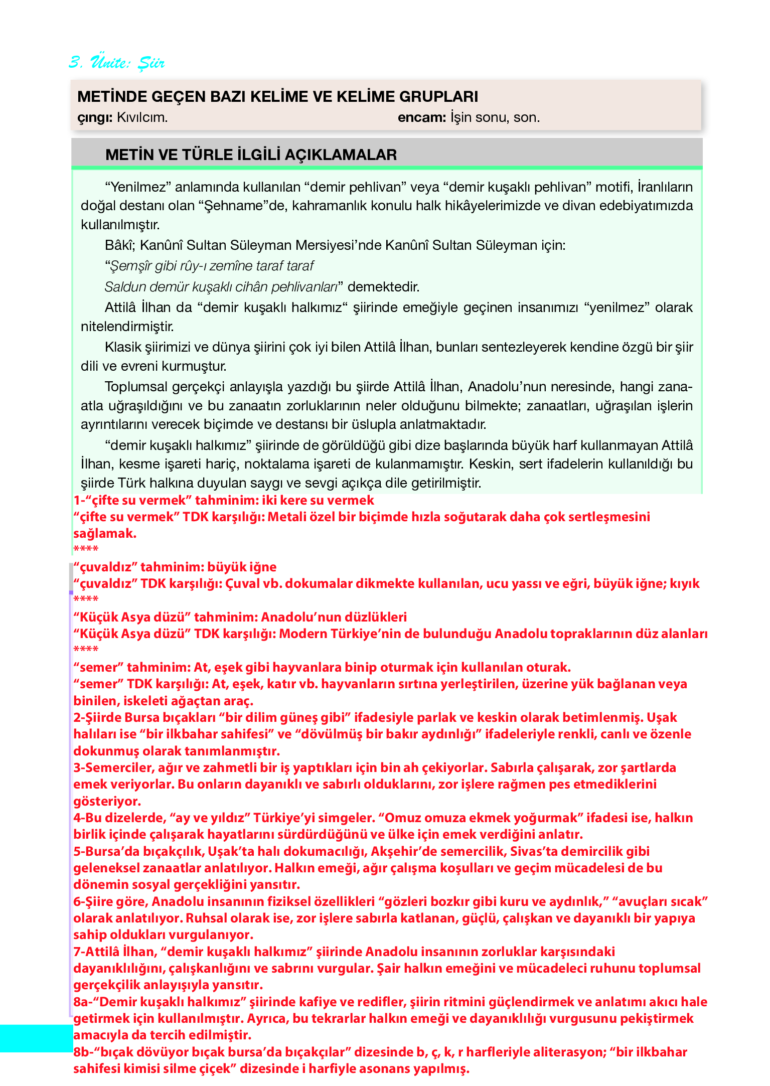 12. Sınıf Melis Yayınları Türk Dili Ve Edebiyatı Ders Kitabı Sayfa 92 Cevapları