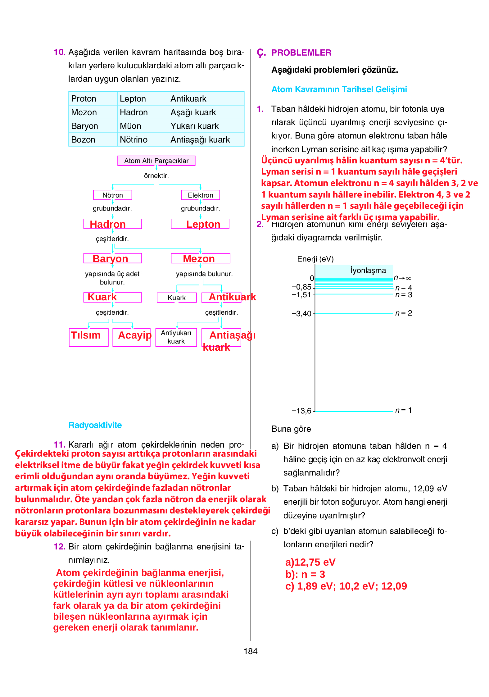 12. Sınıf Yıldırım Yayınları Fizik Ders Kitabı Sayfa 184 Cevapları