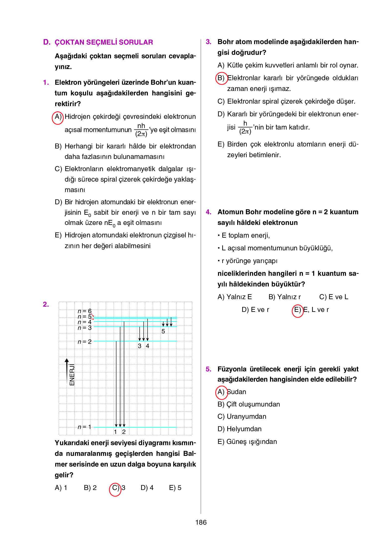 12. Sınıf Yıldırım Yayınları Fizik Ders Kitabı Sayfa 186 Cevapları