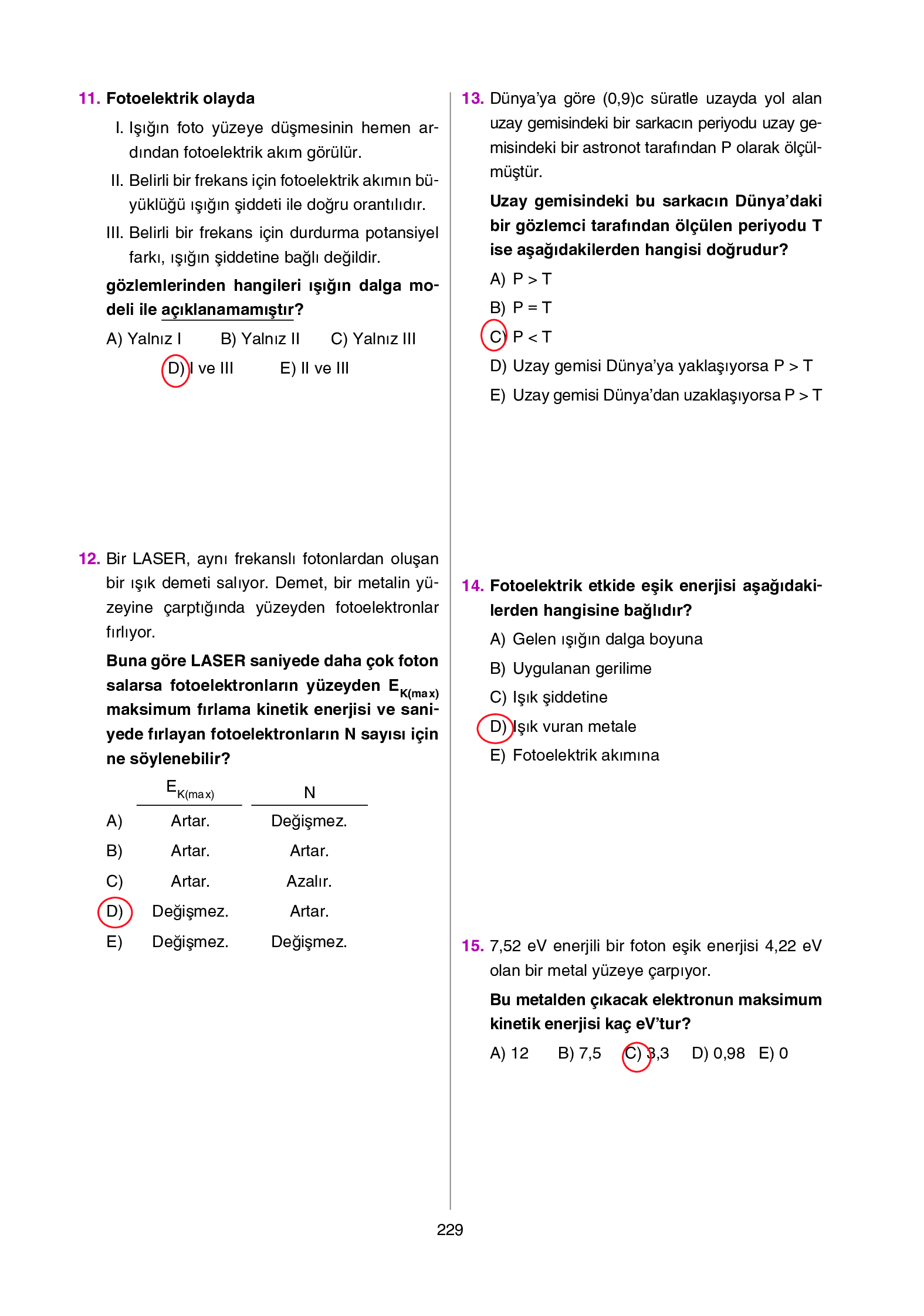 12. Sınıf Yıldırım Yayınları Fizik Ders Kitabı Sayfa 229 Cevapları