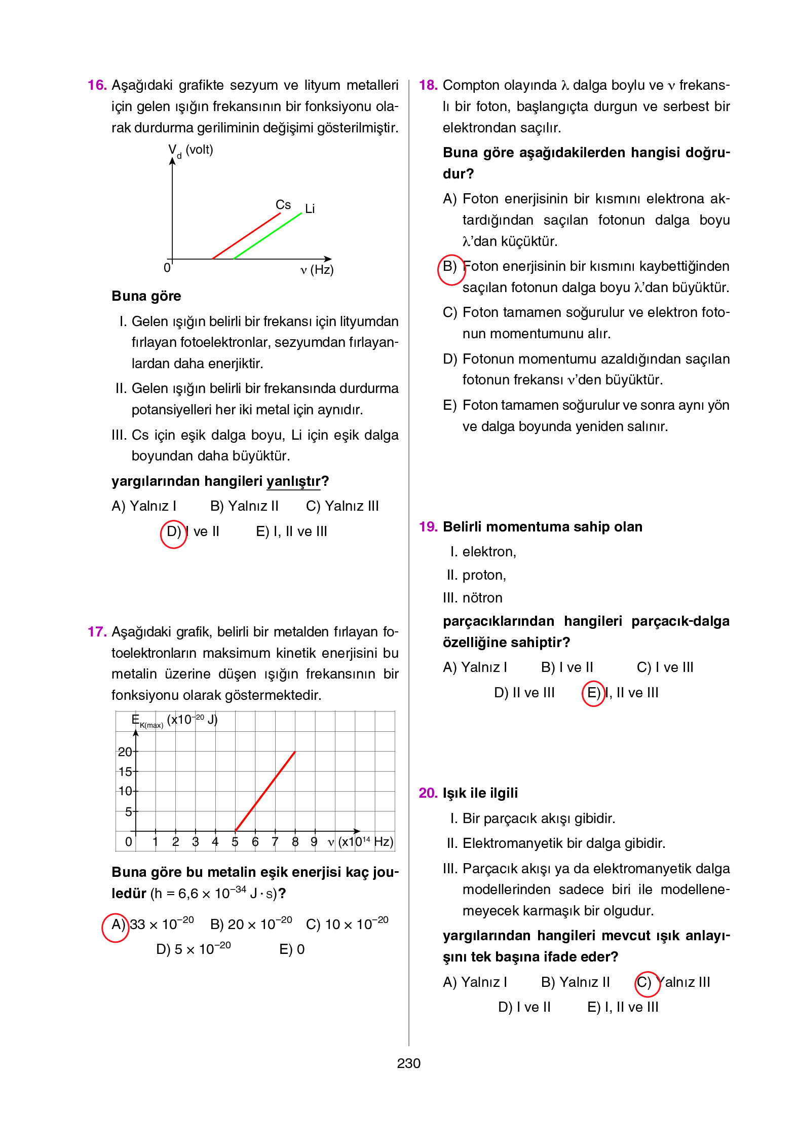 12. Sınıf Yıldırım Yayınları Fizik Ders Kitabı Sayfa 230 Cevapları