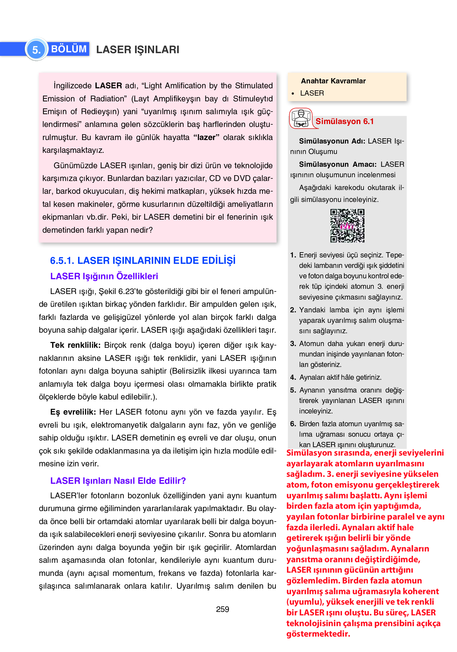 12. Sınıf Yıldırım Yayınları Fizik Ders Kitabı Sayfa 259 Cevapları