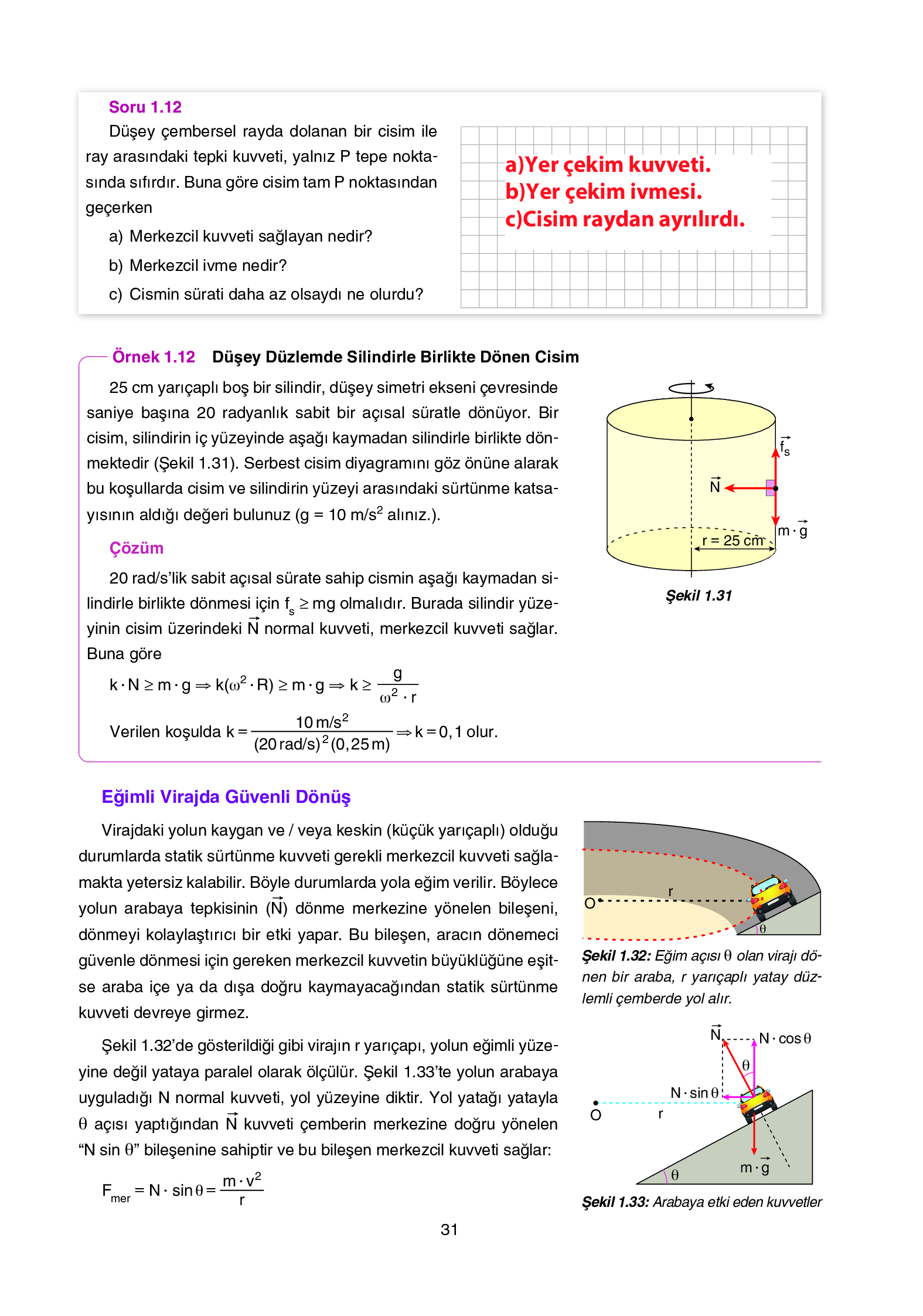 12. Sınıf Yıldırım Yayınları Fizik Ders Kitabı Sayfa 31 Cevapları