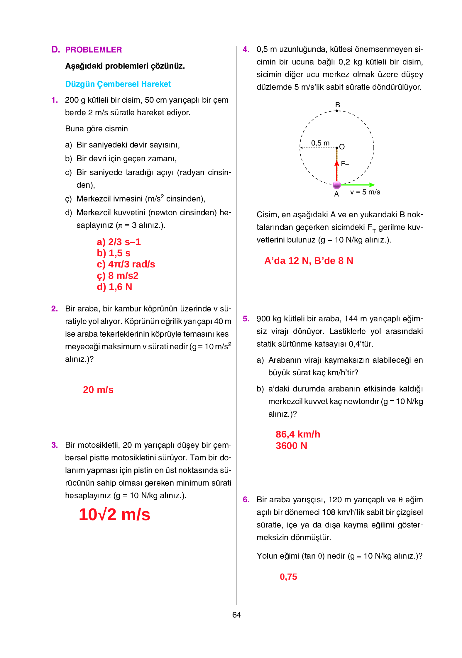 12. Sınıf Yıldırım Yayınları Fizik Ders Kitabı Sayfa 64 Cevapları