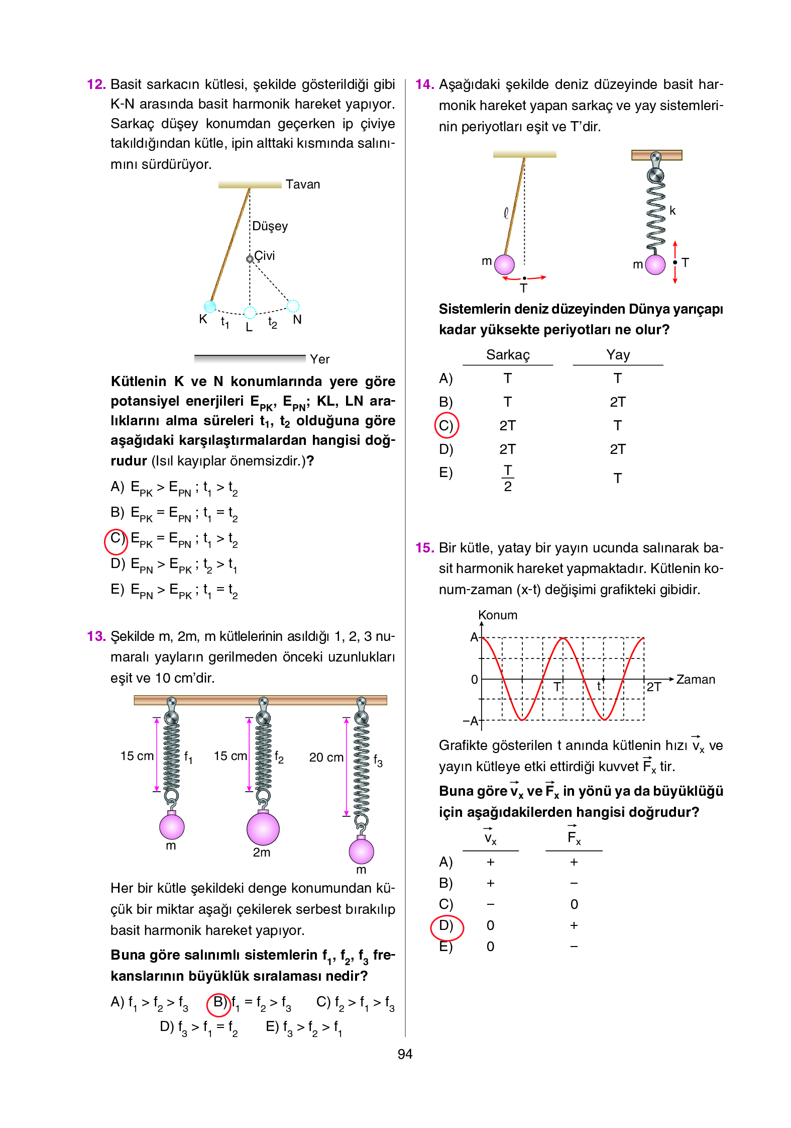 12. Sınıf Yıldırım Yayınları Fizik Ders Kitabı Sayfa 94 Cevapları