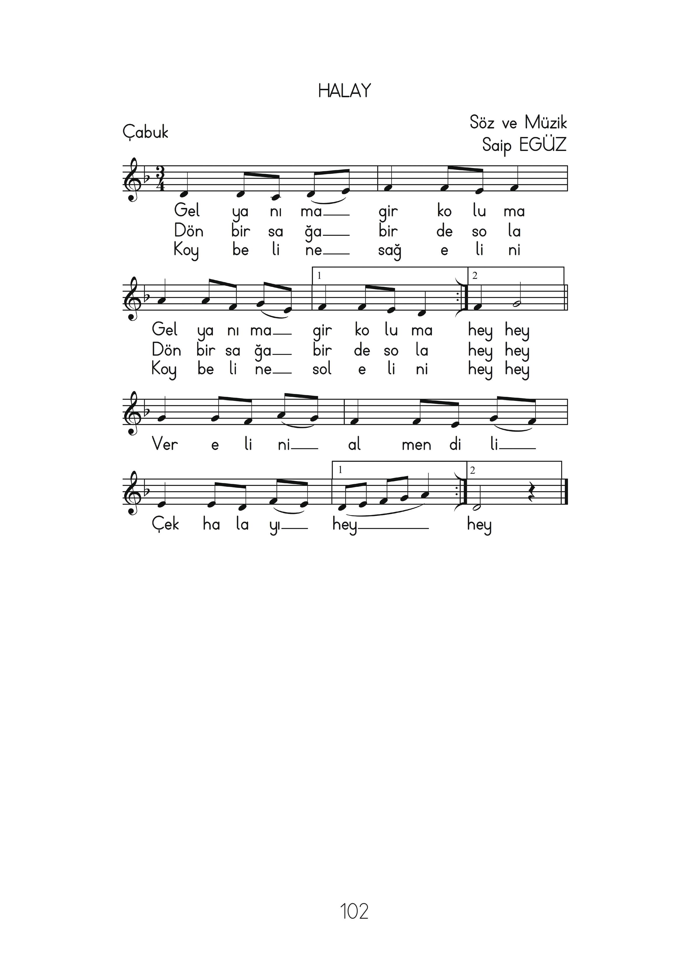 2. Sınıf Hecce Yayıncılık Müzik Ders Kitabı Sayfa 102 Cevapları