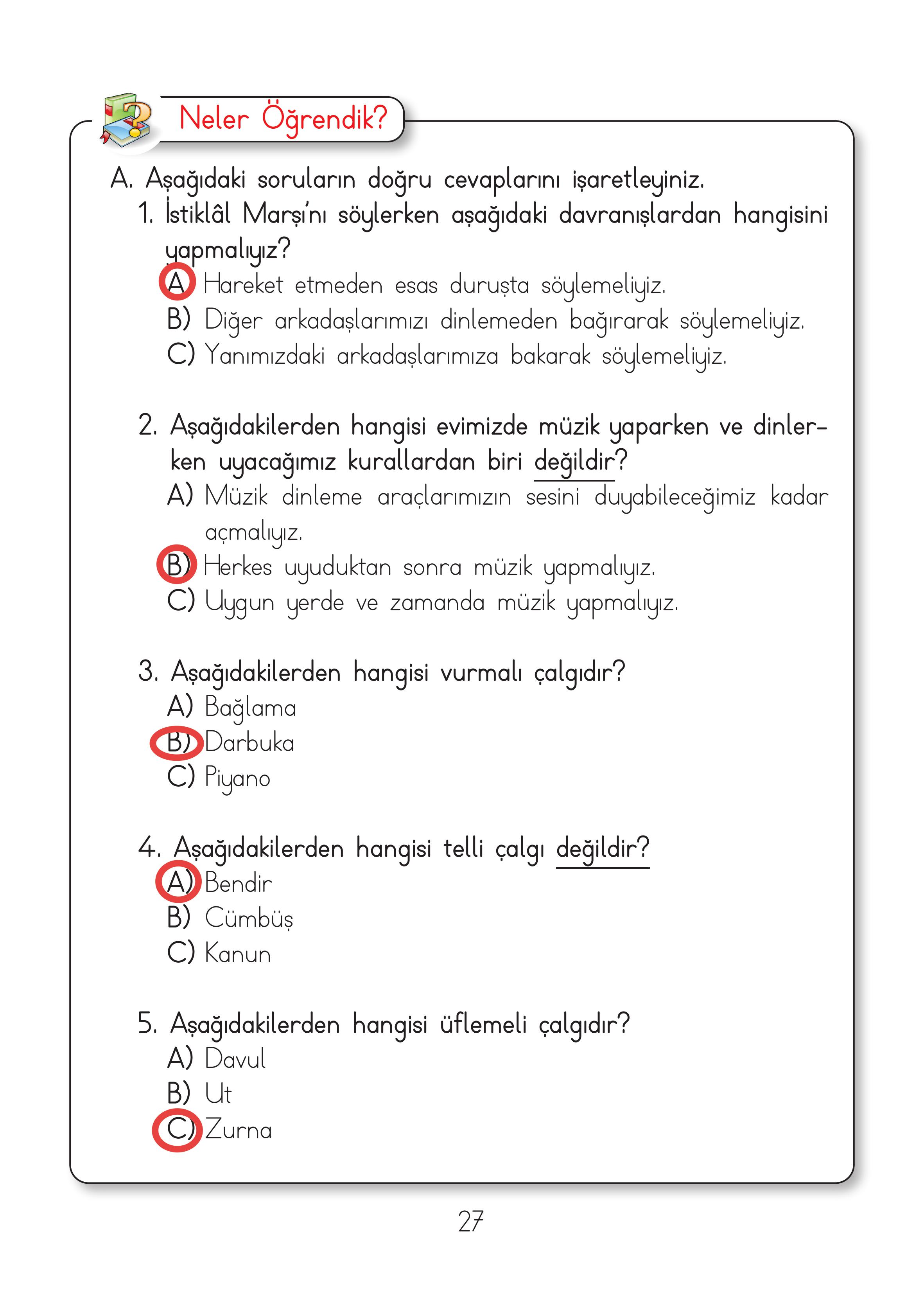 2. Sınıf Hecce Yayıncılık Müzik Ders Kitabı Sayfa 27 Cevapları