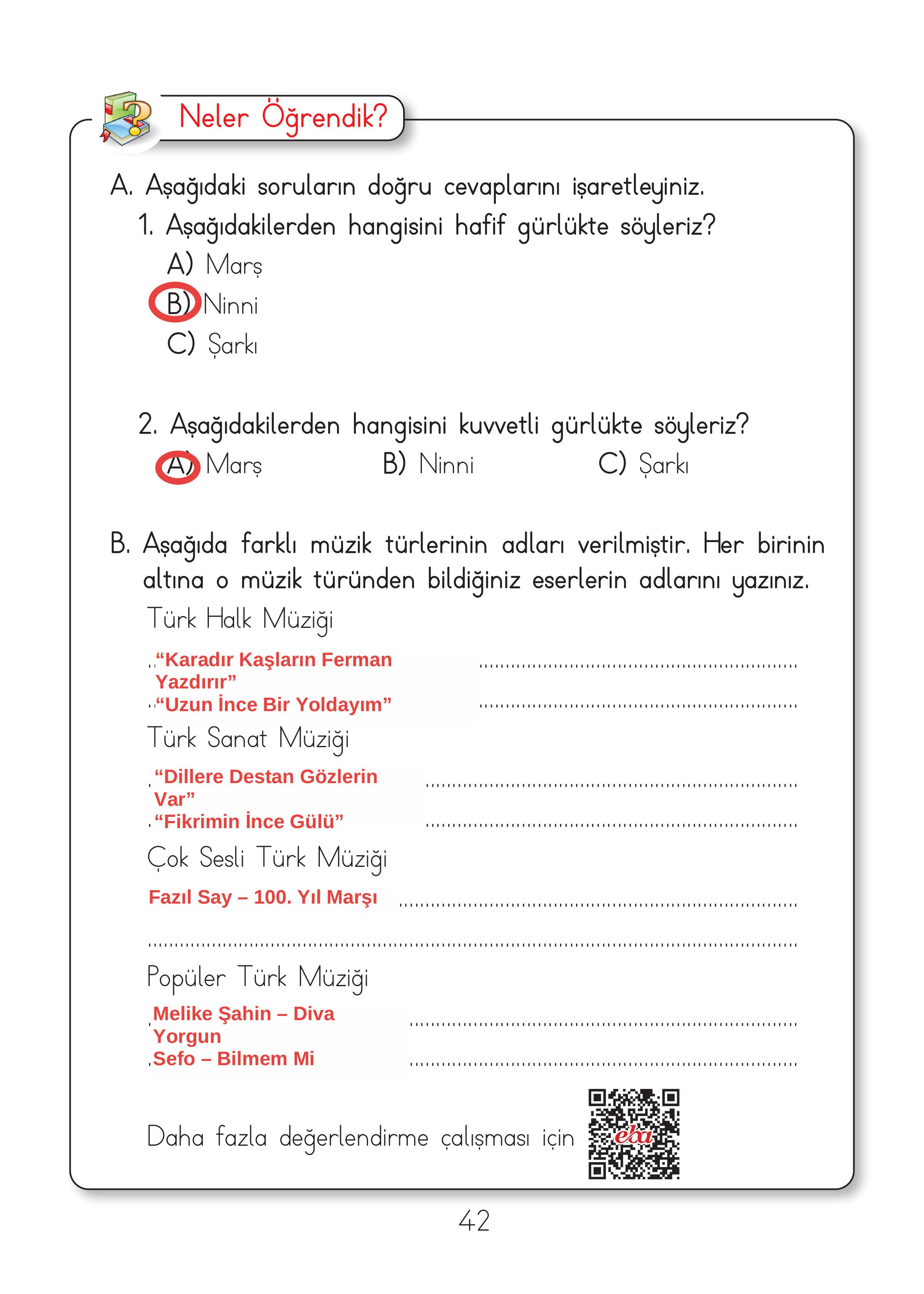 2. Sınıf Hecce Yayıncılık Müzik Ders Kitabı Sayfa 42 Cevapları