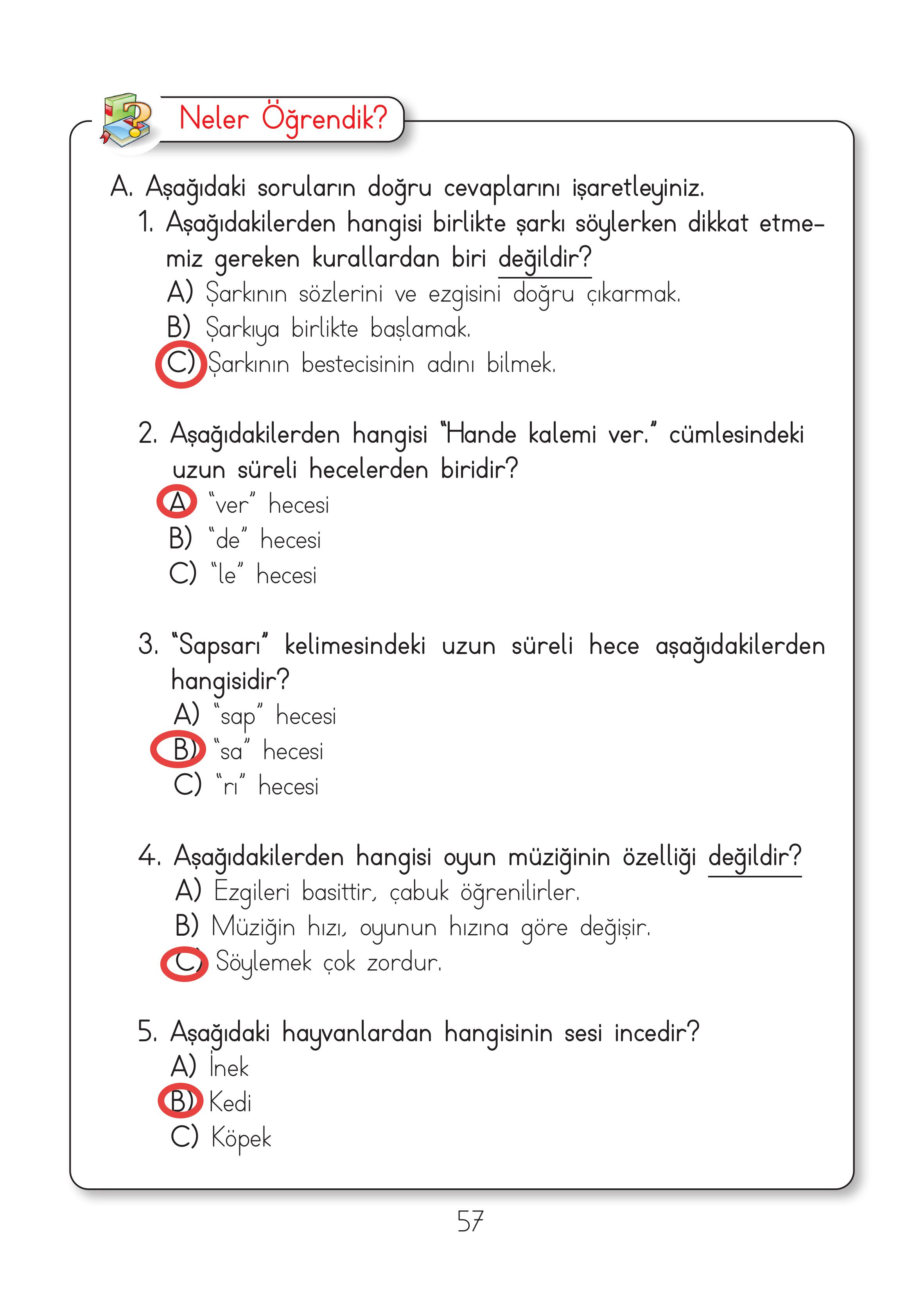 2. Sınıf Hecce Yayıncılık Müzik Ders Kitabı Sayfa 57 Cevapları