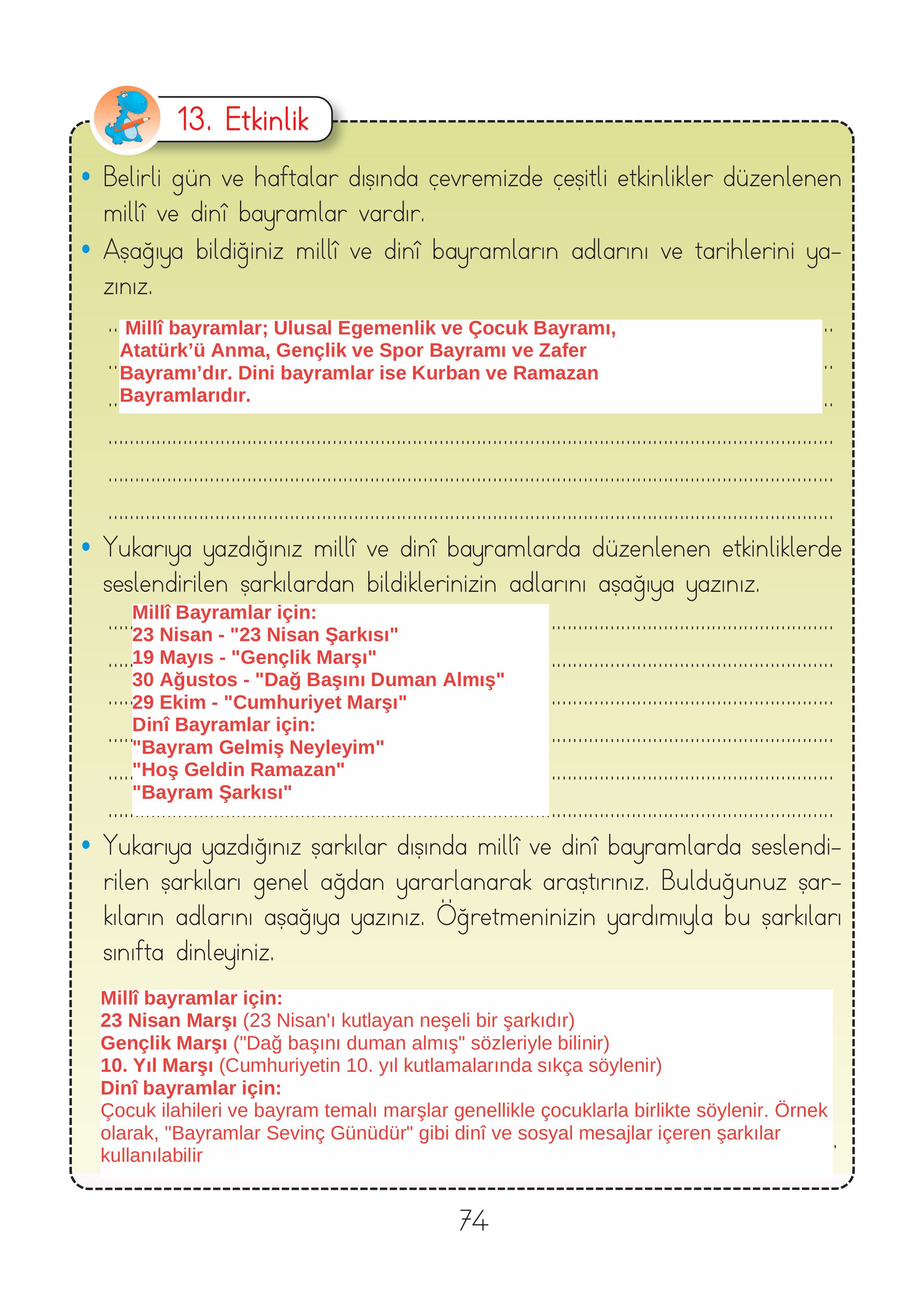 2. Sınıf Hecce Yayıncılık Müzik Ders Kitabı Sayfa 74 Cevapları