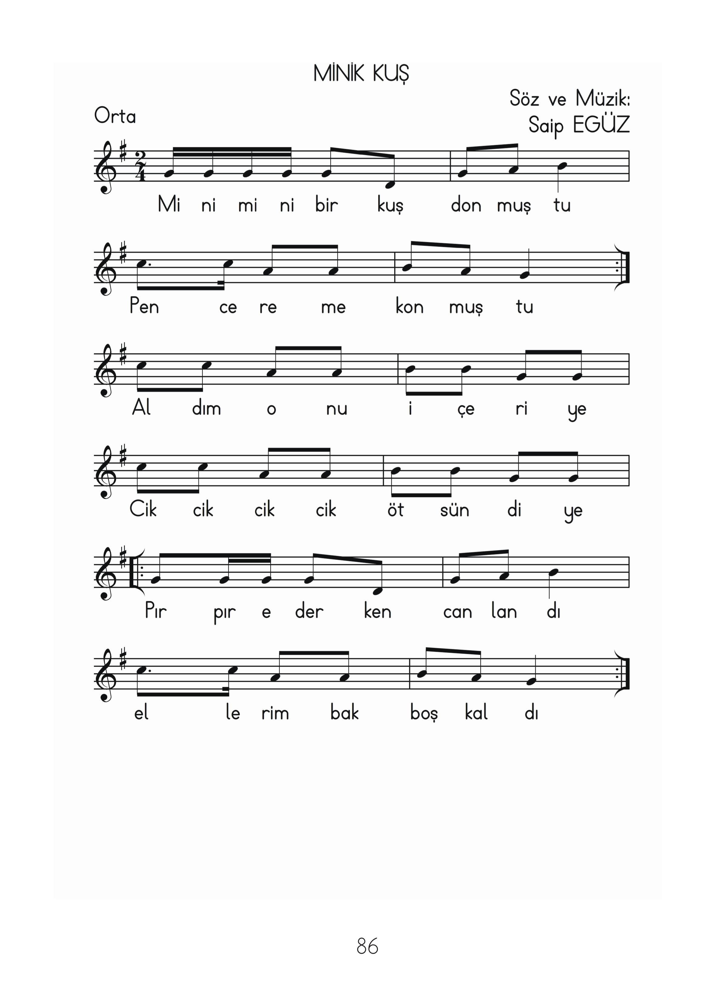 2. Sınıf Hecce Yayıncılık Müzik Ders Kitabı Sayfa 86 Cevapları