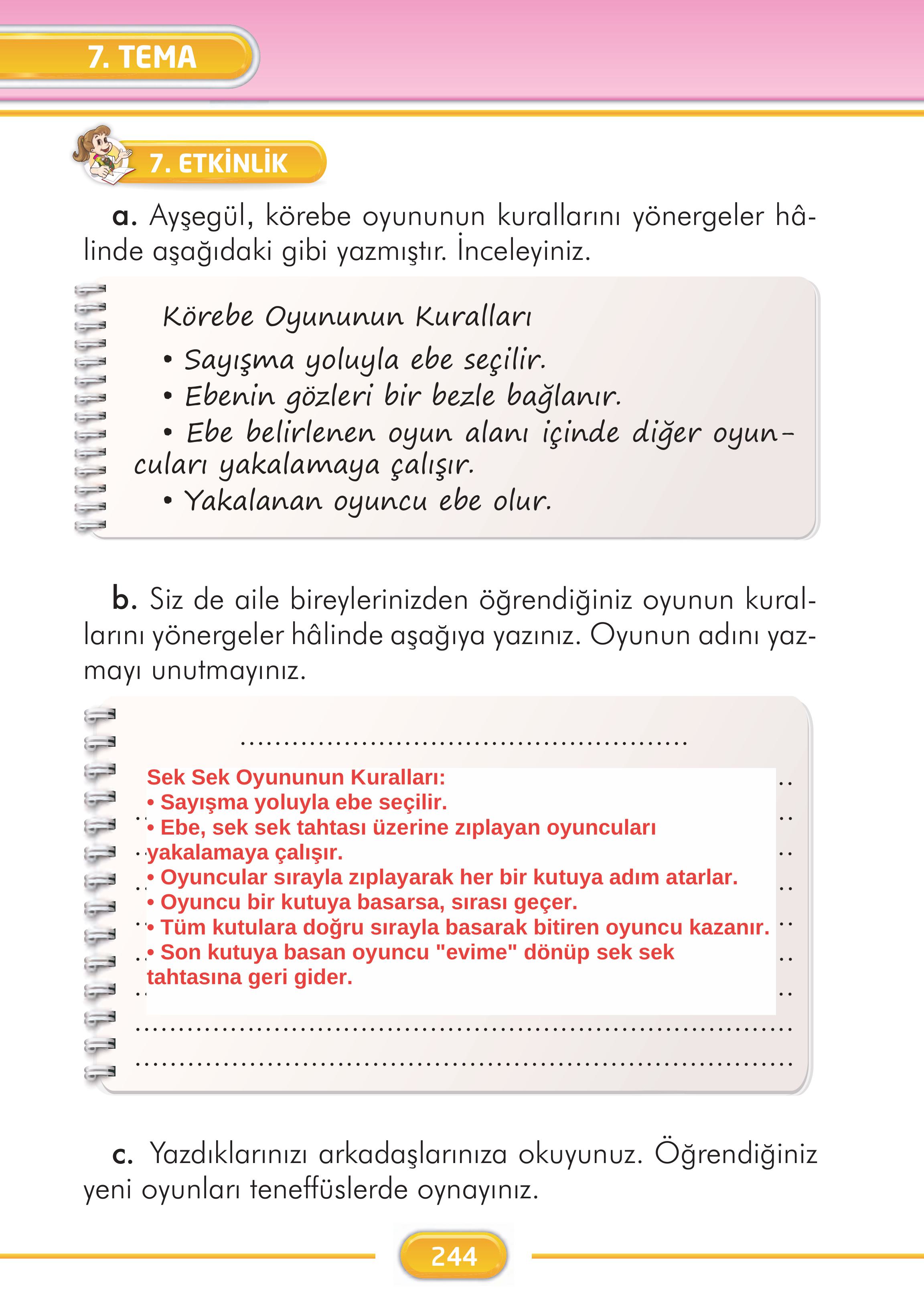 2. Sınıf İlke Yayınları Türkçe Ders Kitabı Sayfa 244 Cevapları