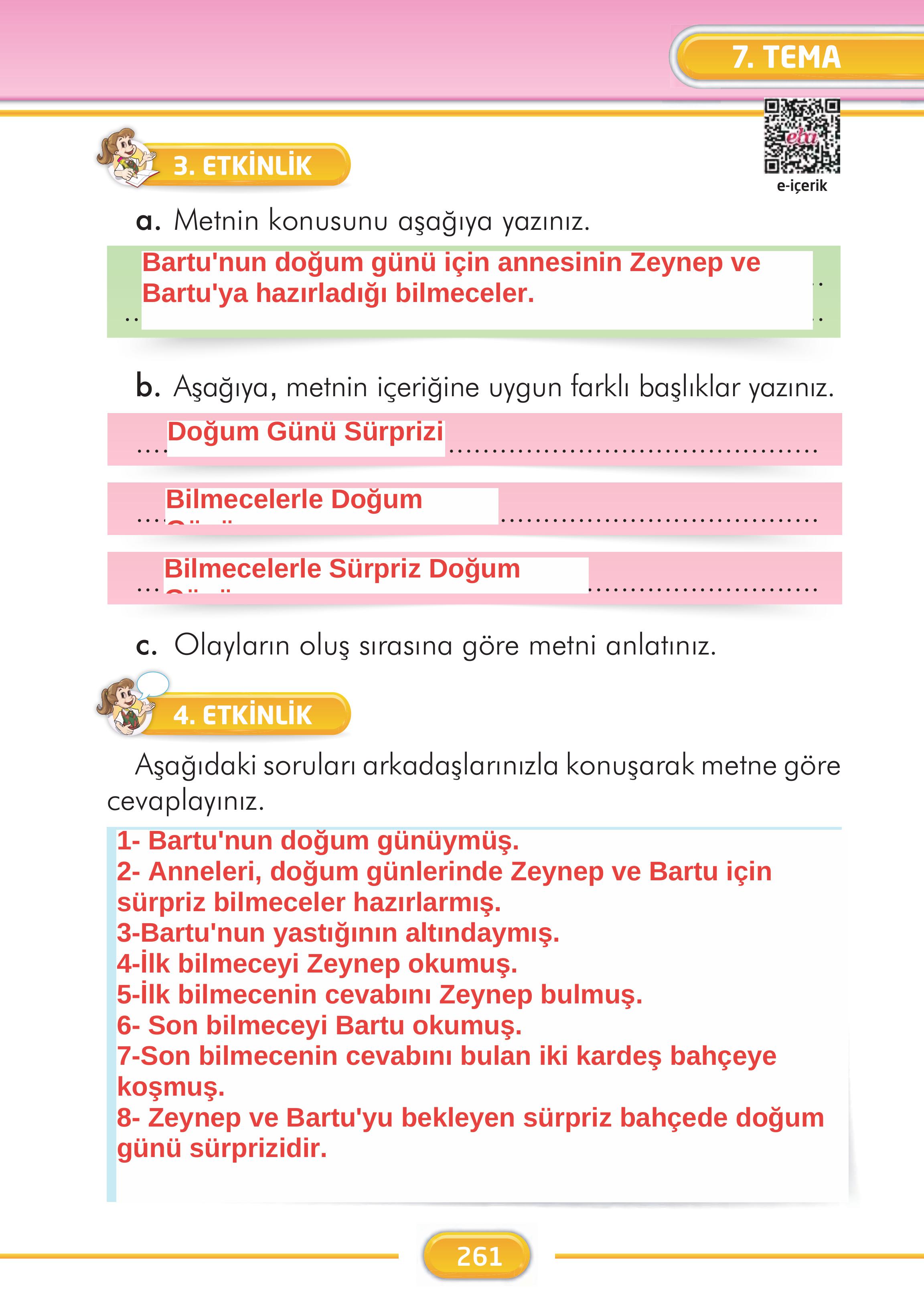 2. Sınıf İlke Yayınları Türkçe Ders Kitabı Sayfa 261 Cevapları