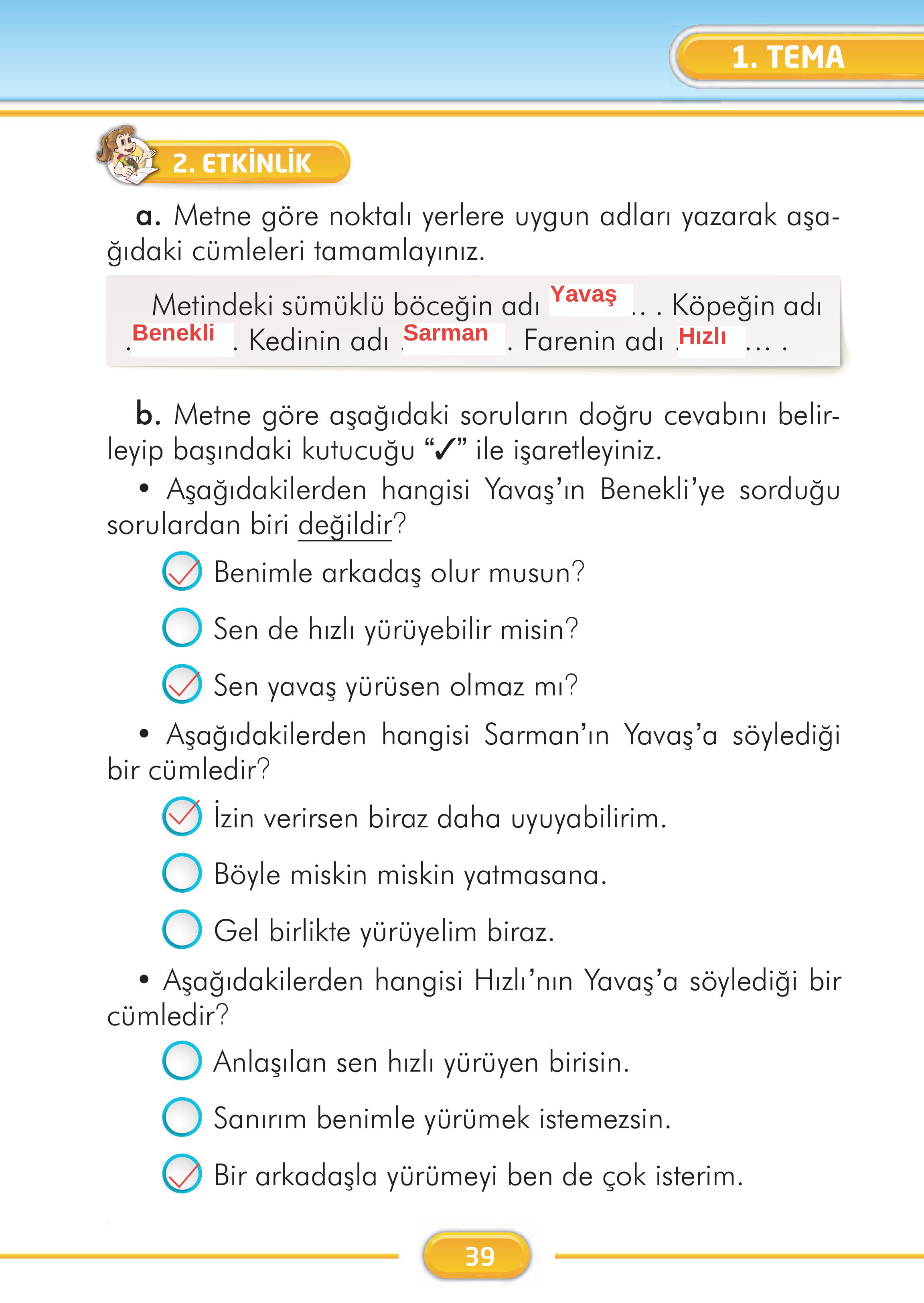 2. Sınıf İlke Yayınları Türkçe Ders Kitabı Sayfa 39 Cevapları