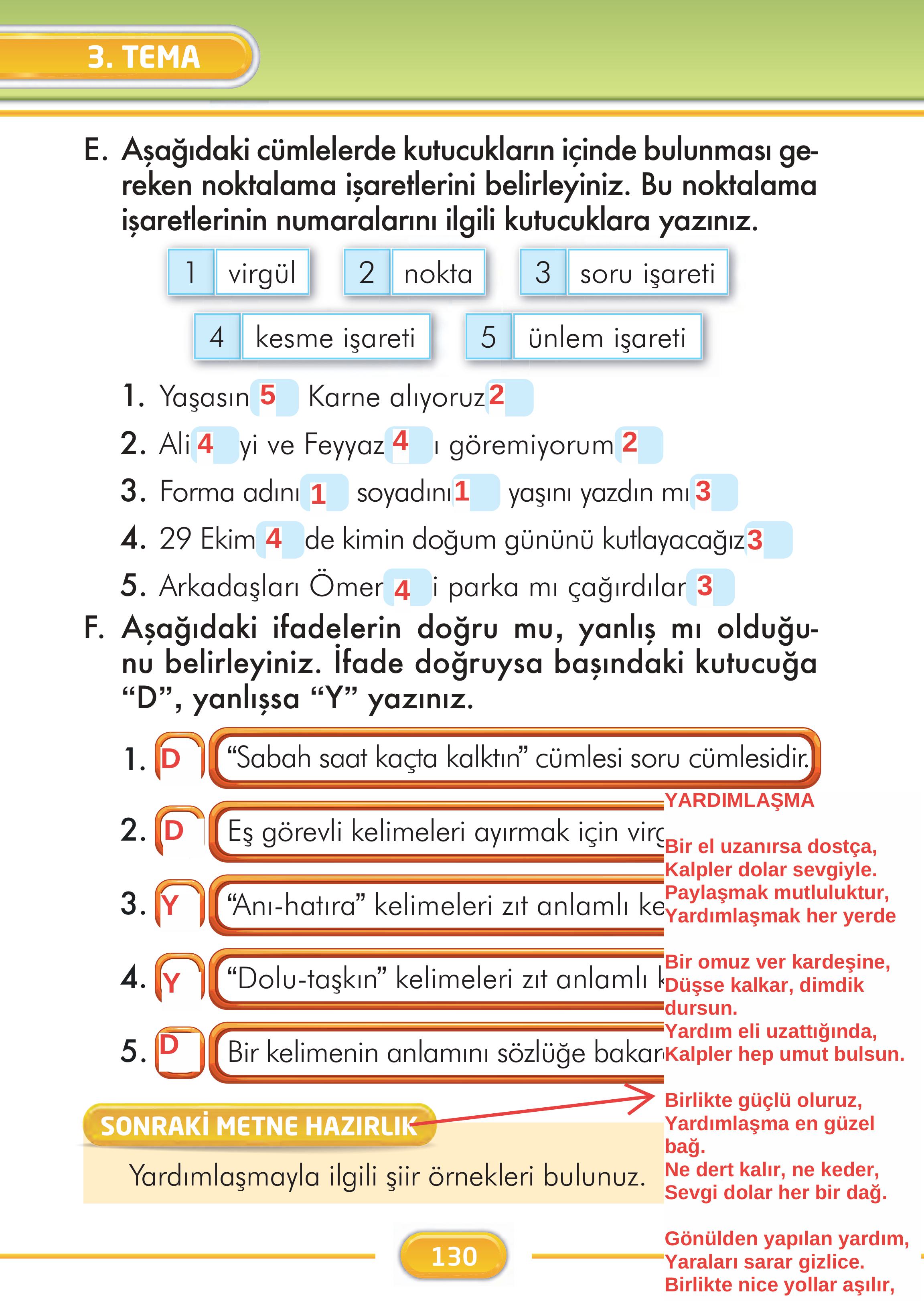 2. Sınıf Kare Yayınları Türkçe Ders Kitabı Sayfa 130 Cevapları