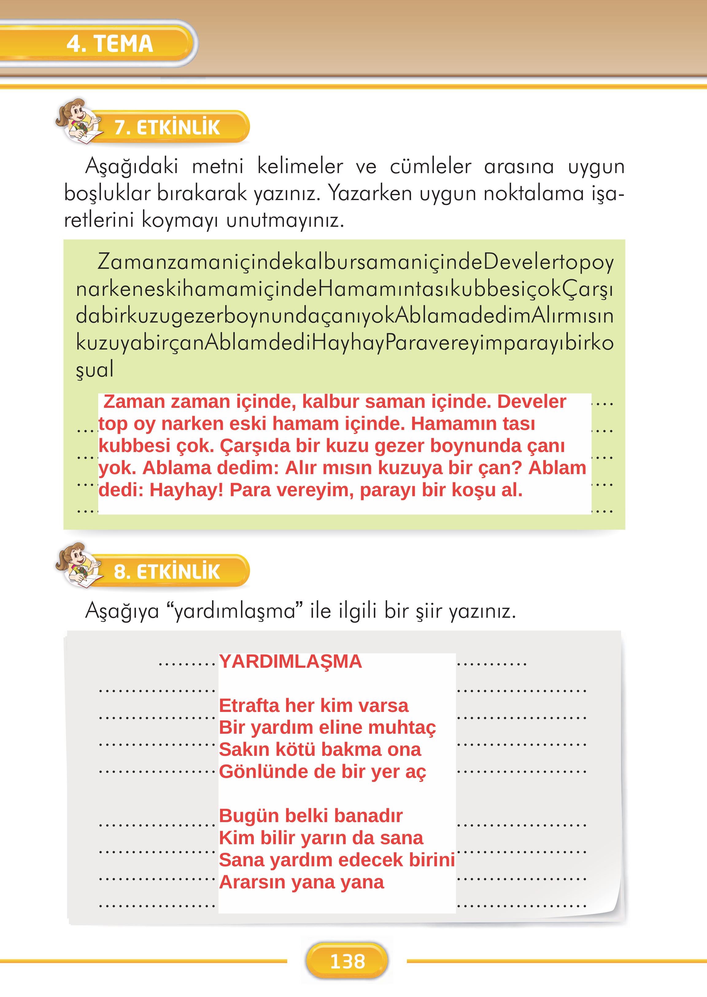 2. Sınıf Kare Yayınları Türkçe Ders Kitabı Sayfa 138 Cevapları