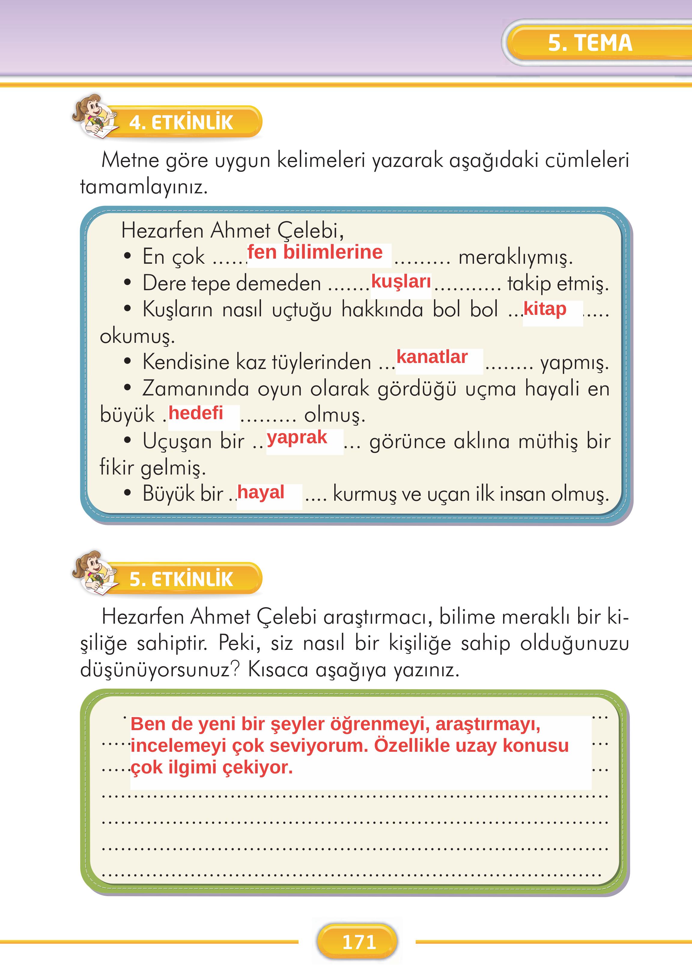 2. Sınıf Kare Yayınları Türkçe Ders Kitabı Sayfa 171 Cevapları