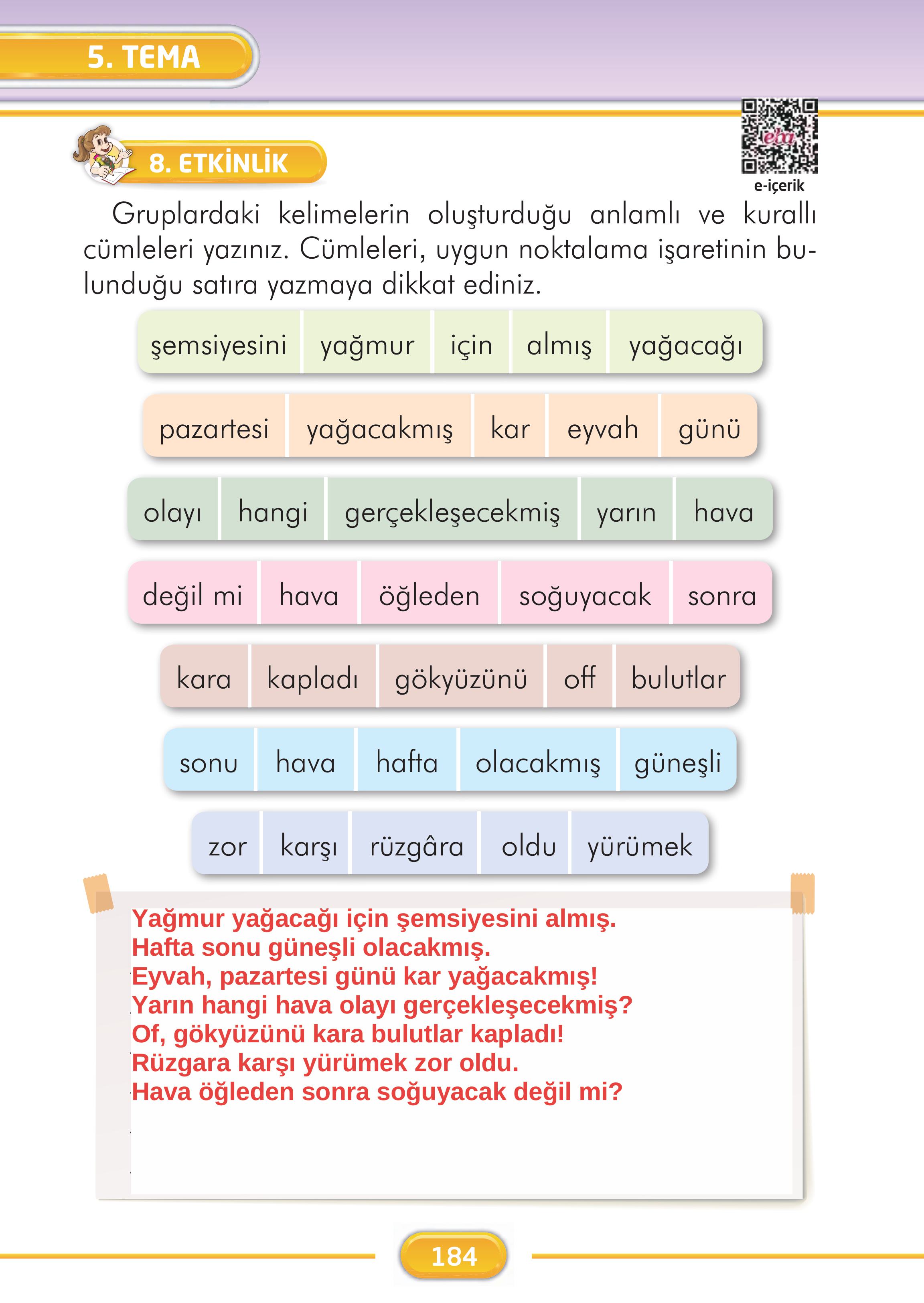 2. Sınıf Kare Yayınları Türkçe Ders Kitabı Sayfa 184 Cevapları 2. Sınıf Kare Yayınları Türkçe Ders Kitabı Sayfa 184 Cevapları