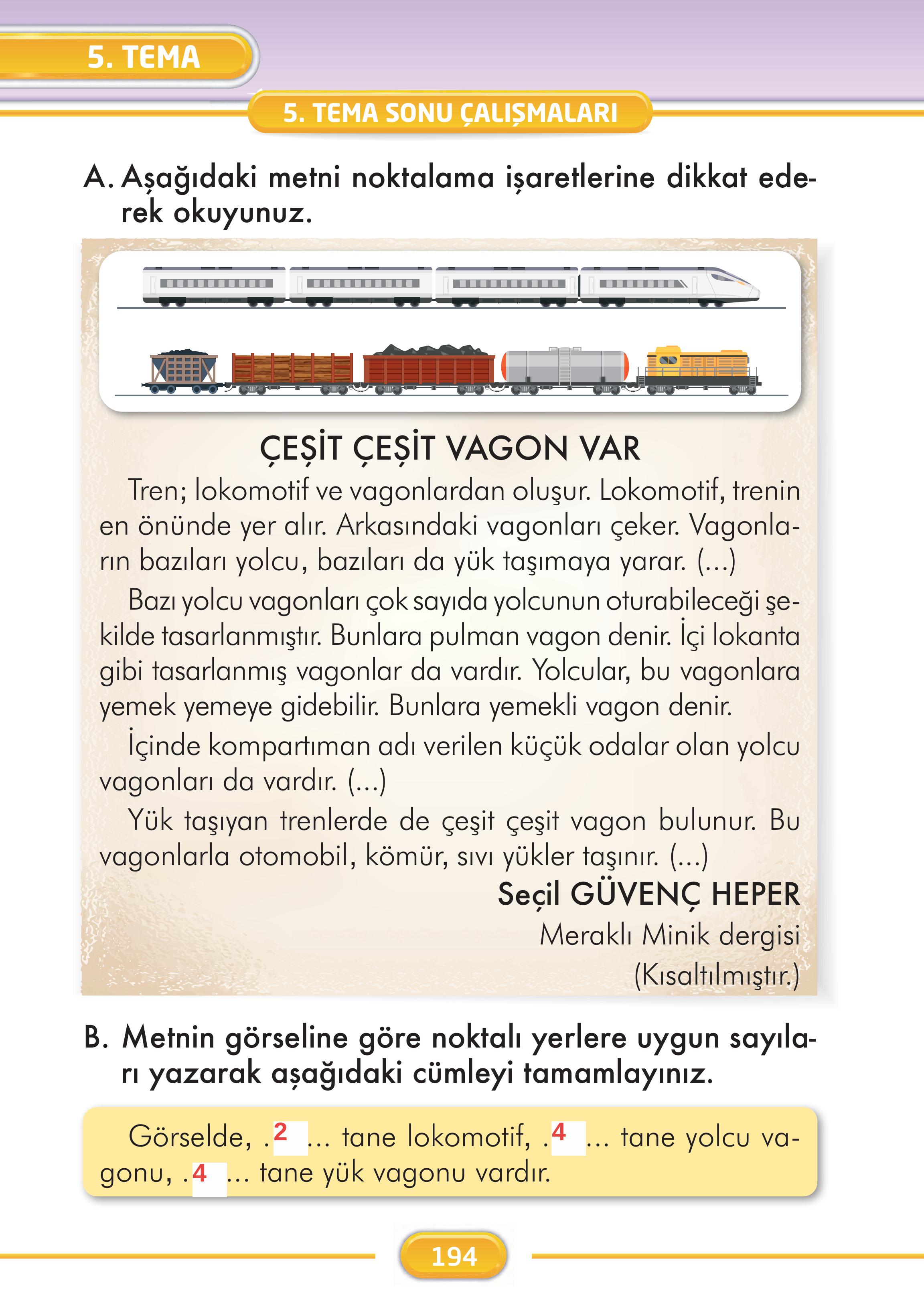 2. Sınıf Kare Yayınları Türkçe Ders Kitabı Sayfa 194 Cevapları