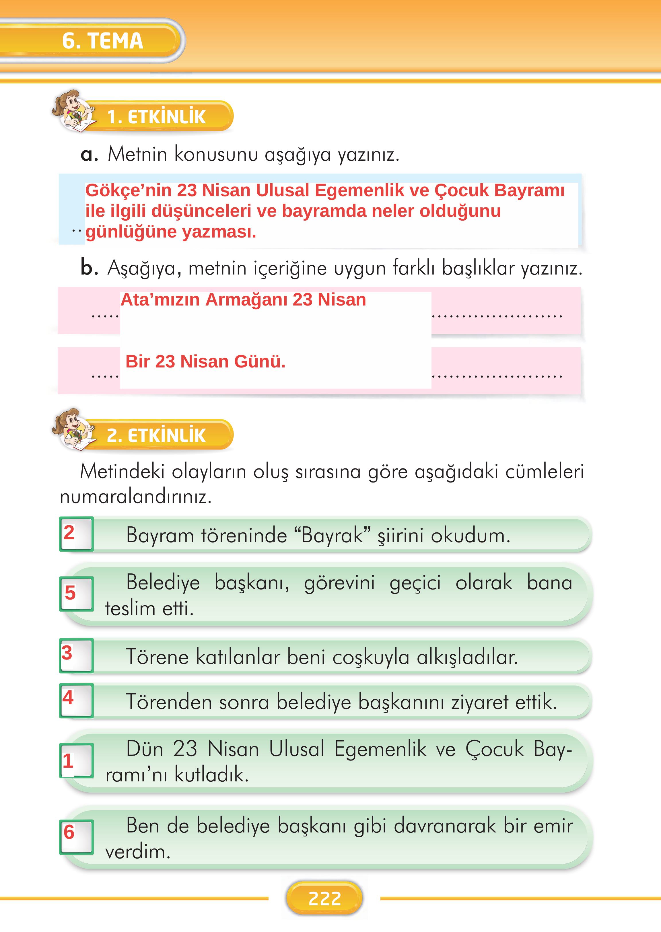 2. Sınıf Kare Yayınları Türkçe Ders Kitabı Sayfa 222 Cevapları