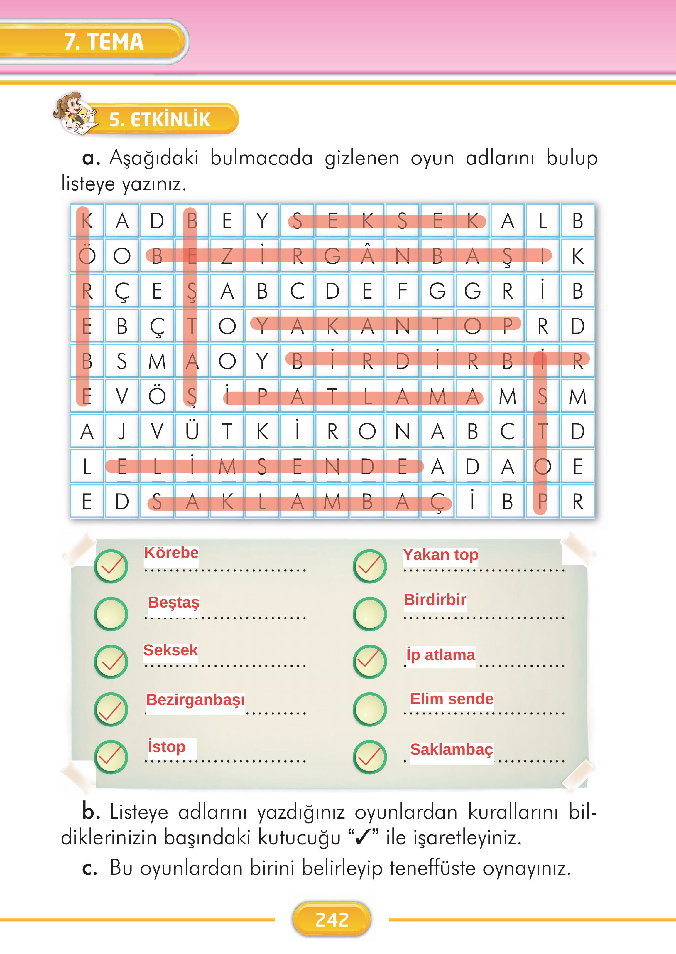 2. Sınıf Kare Yayınları Türkçe Ders Kitabı Sayfa 242 Cevapları