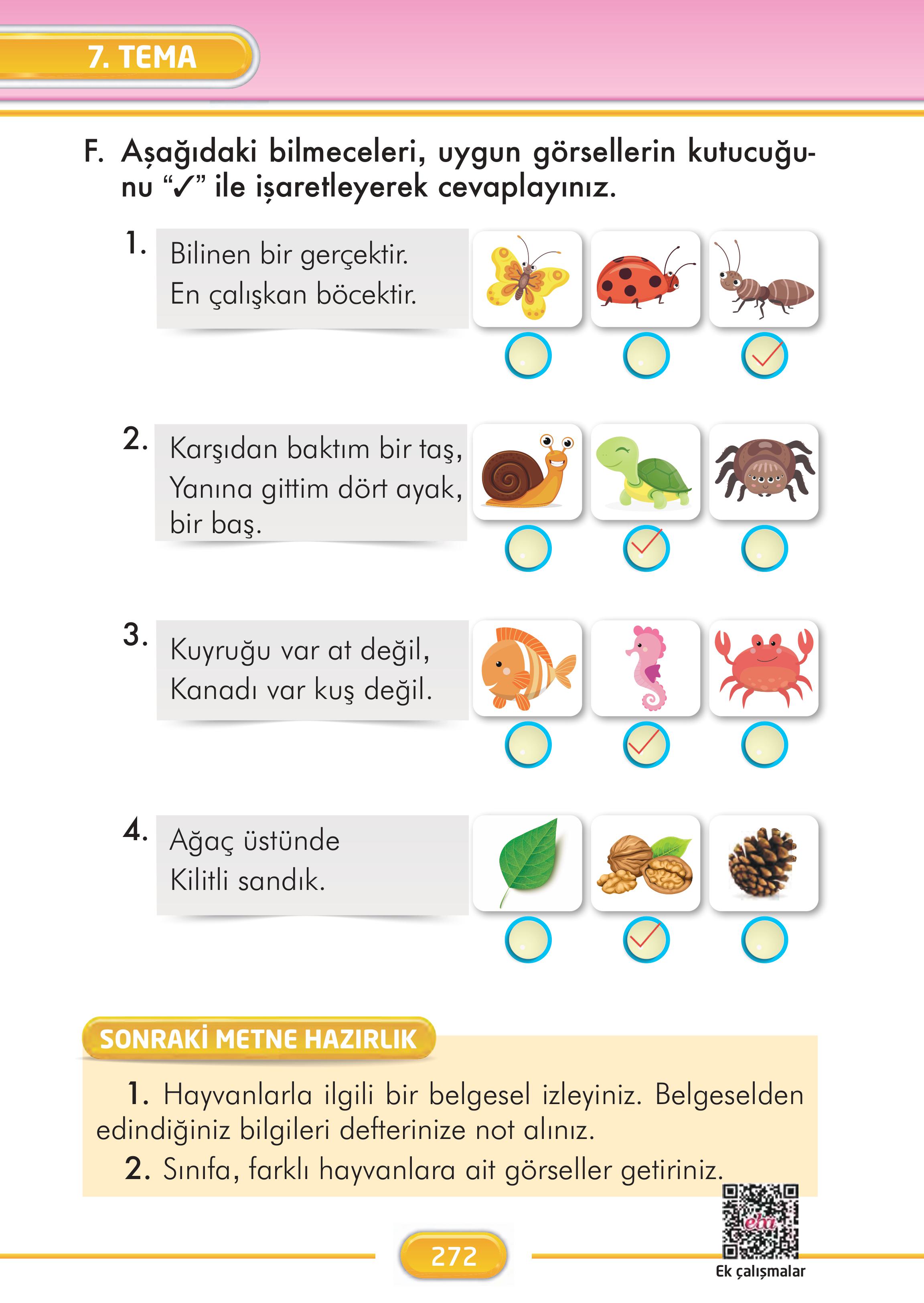 2. Sınıf Kare Yayınları Türkçe Ders Kitabı Sayfa 272 Cevapları
