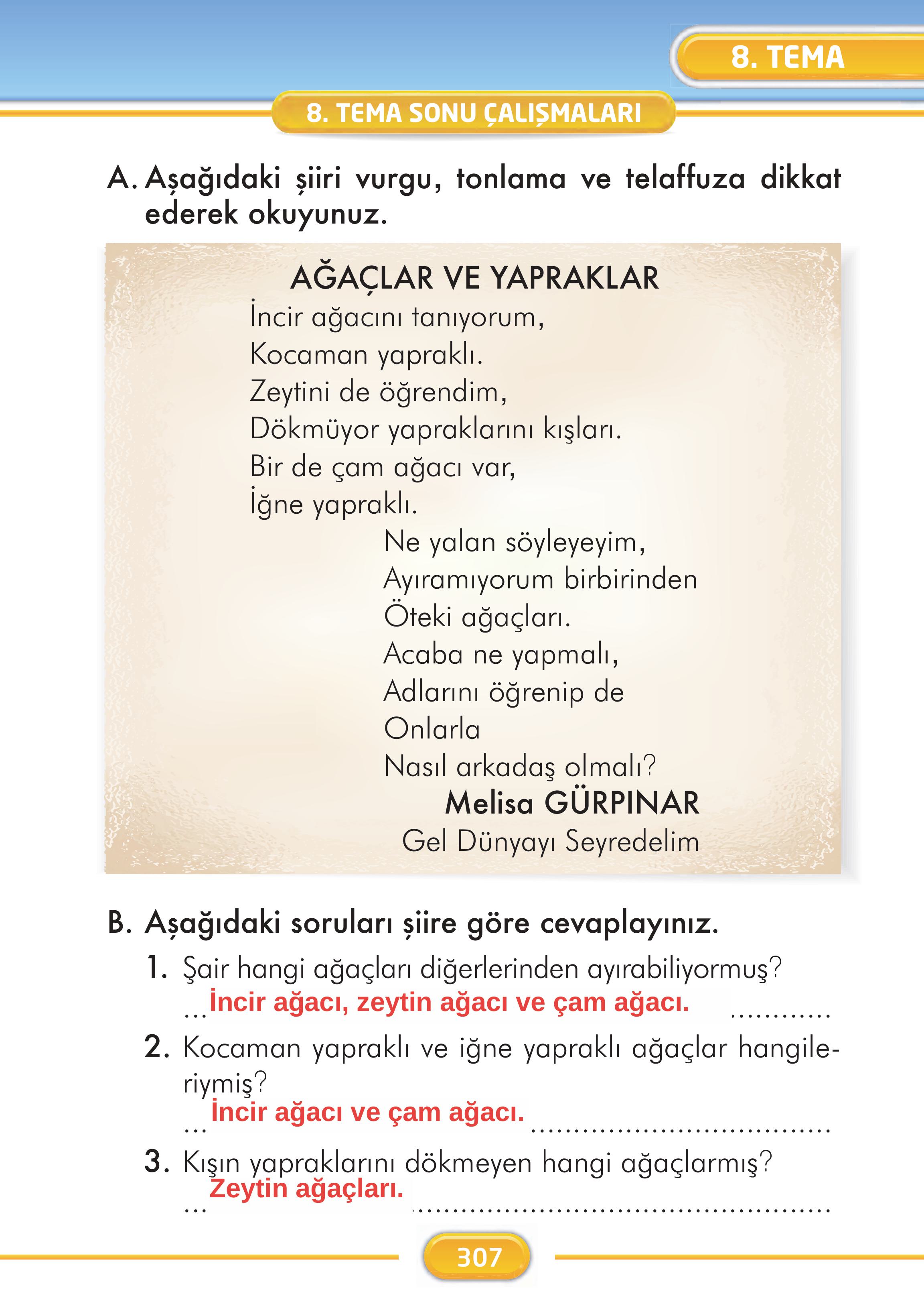 2. Sınıf Kare Yayınları Türkçe Ders Kitabı Sayfa 307 Cevapları