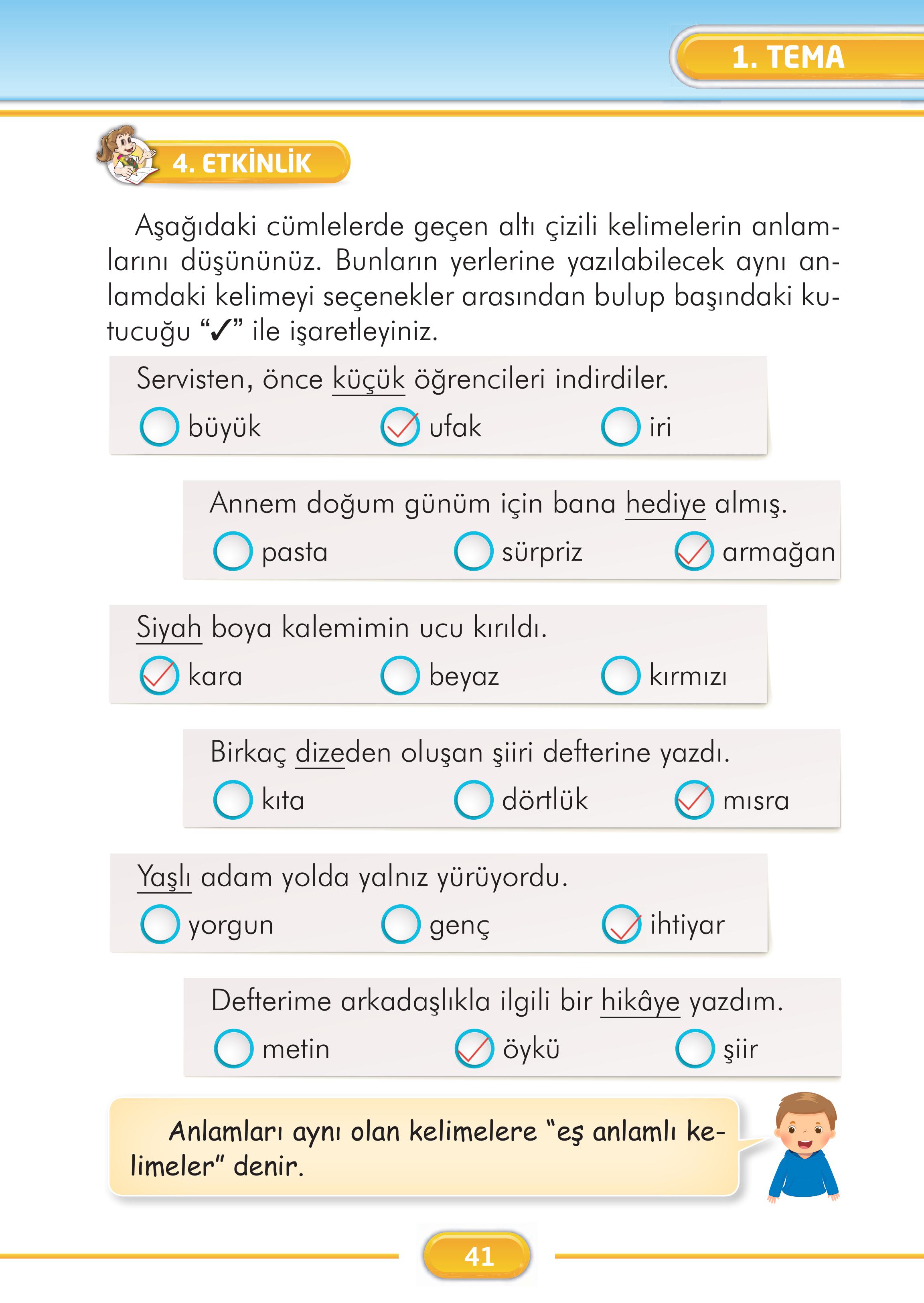 2. Sınıf Kare Yayınları Türkçe Ders Kitabı Sayfa 41 Cevapları