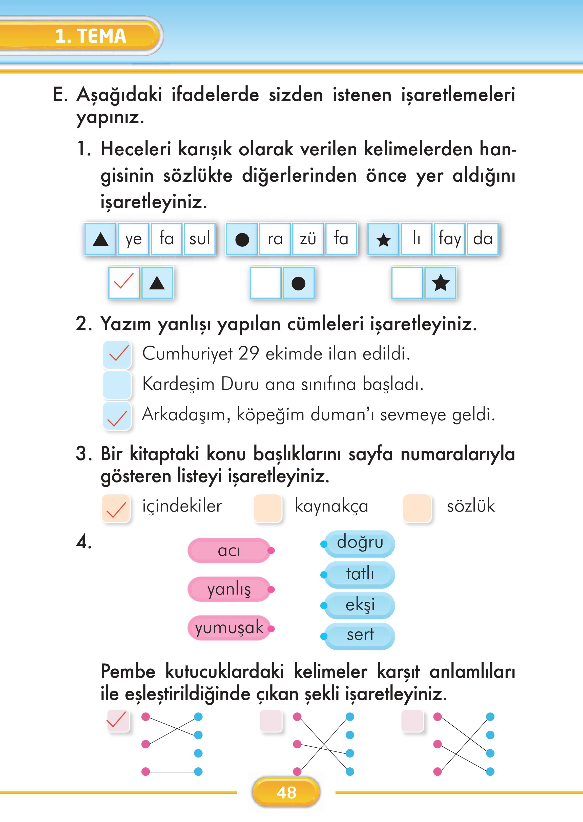 2. Sınıf Kare Yayınları Türkçe Ders Kitabı Sayfa 48 Cevapları