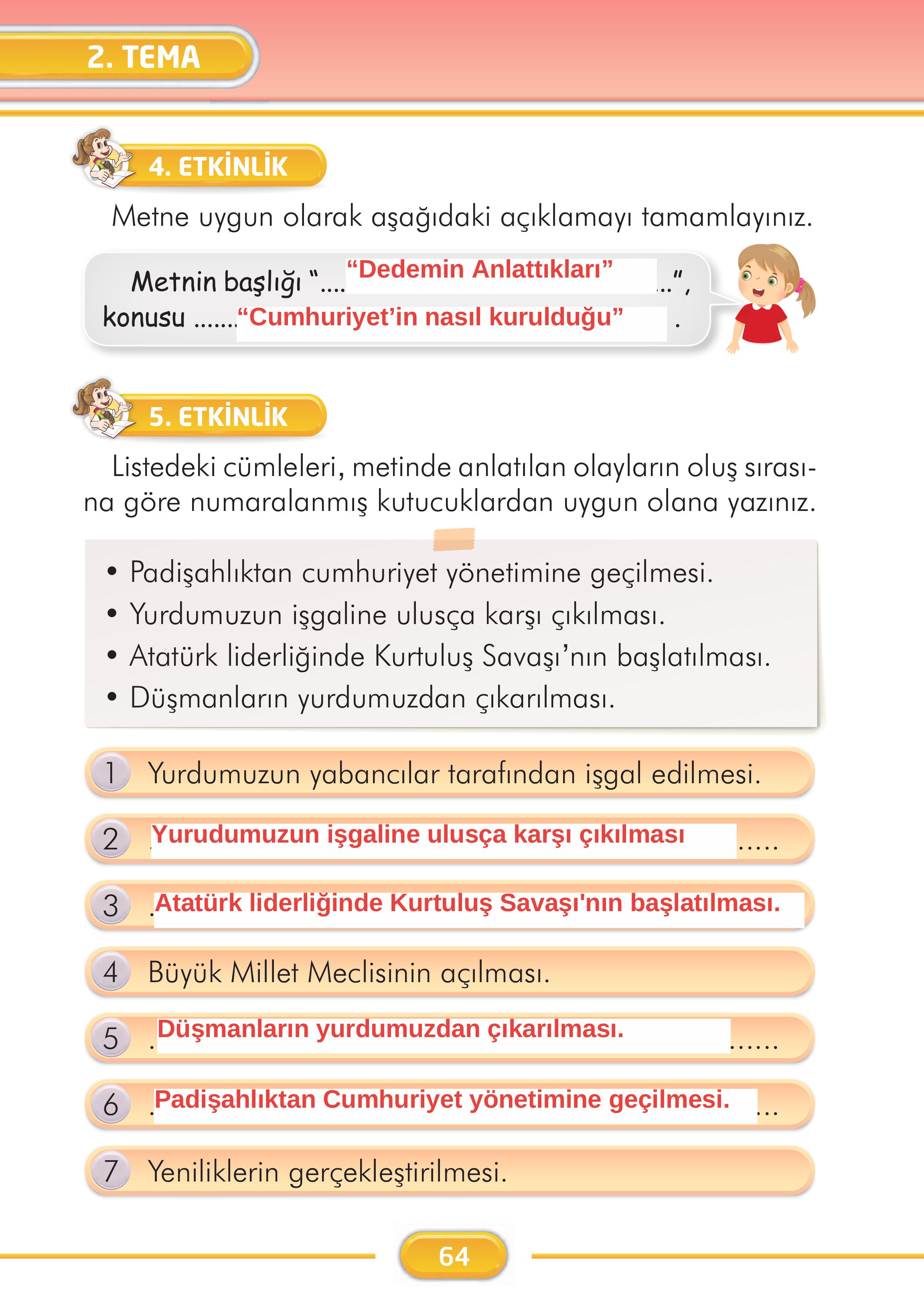 2. Sınıf Kare Yayınları Türkçe Ders Kitabı Sayfa 64 Cevapları