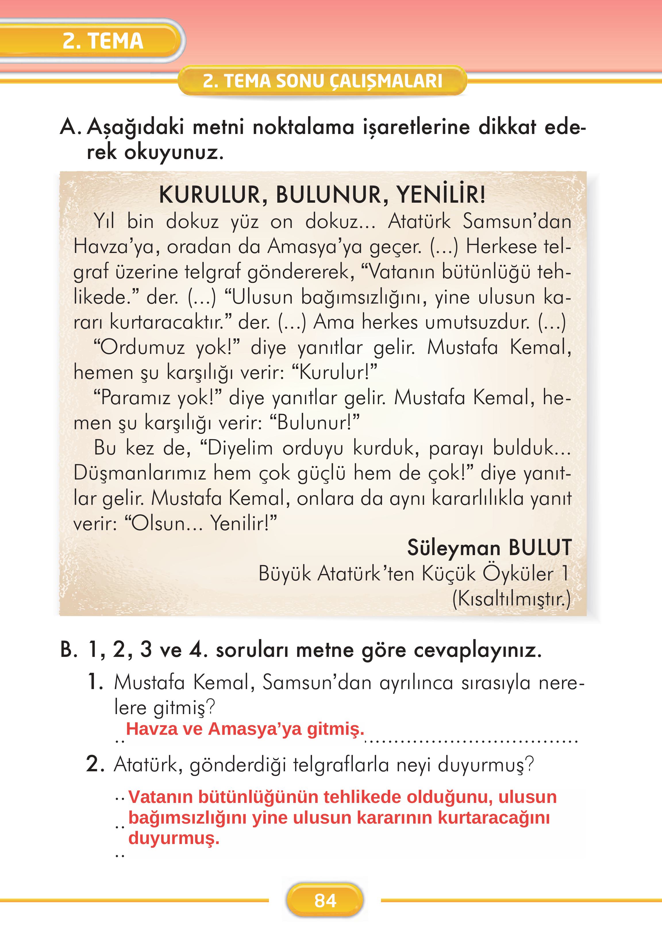 2. Sınıf Kare Yayınları Türkçe Ders Kitabı Sayfa 84 Cevapları 2. Sınıf Kare Yayınları Türkçe Ders Kitabı Sayfa 84 Cevapları
