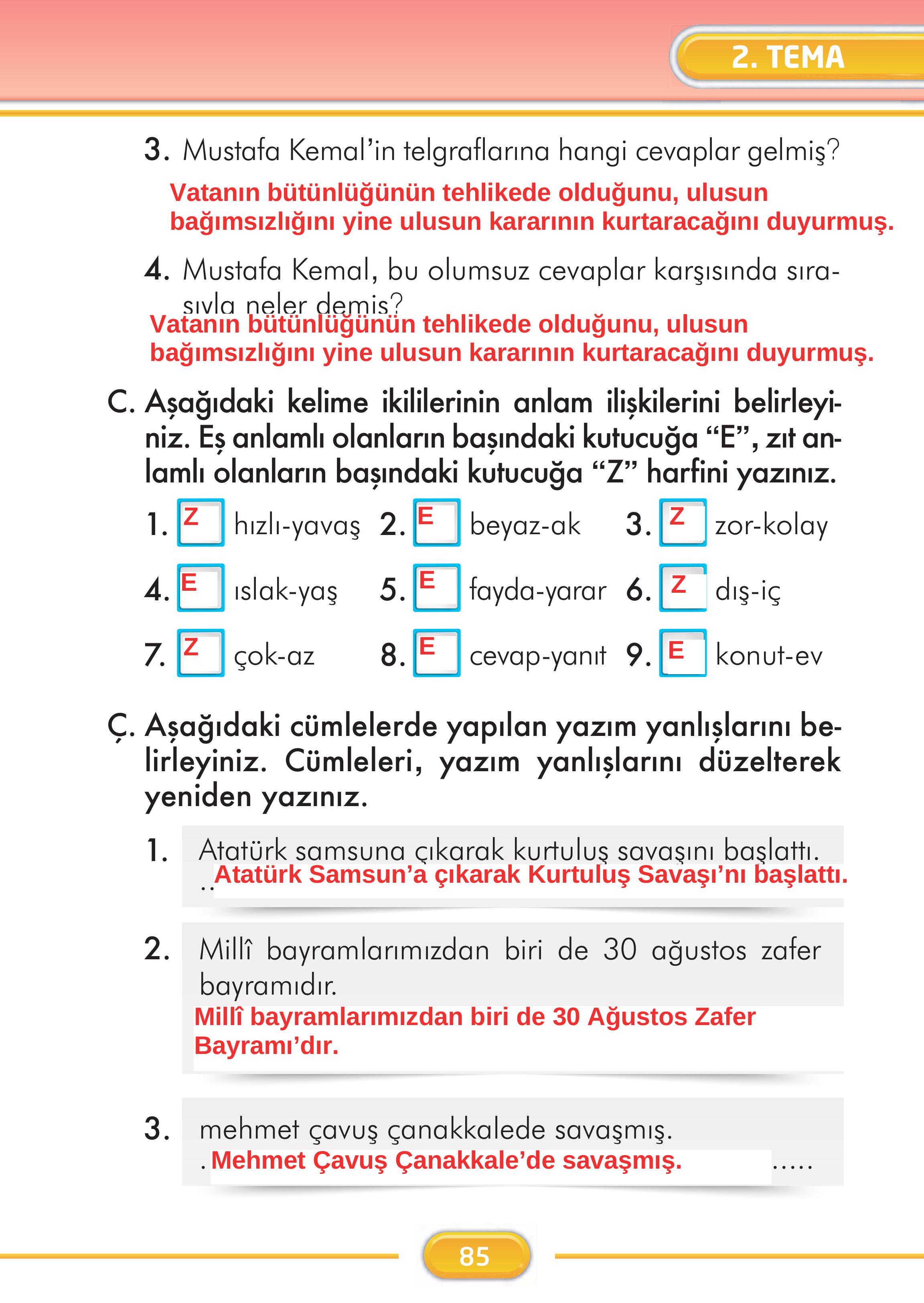 2. Sınıf Kare Yayınları Türkçe Ders Kitabı Sayfa 85 Cevapları 2. Sınıf Kare Yayınları Türkçe Ders Kitabı Sayfa 85 Cevapları