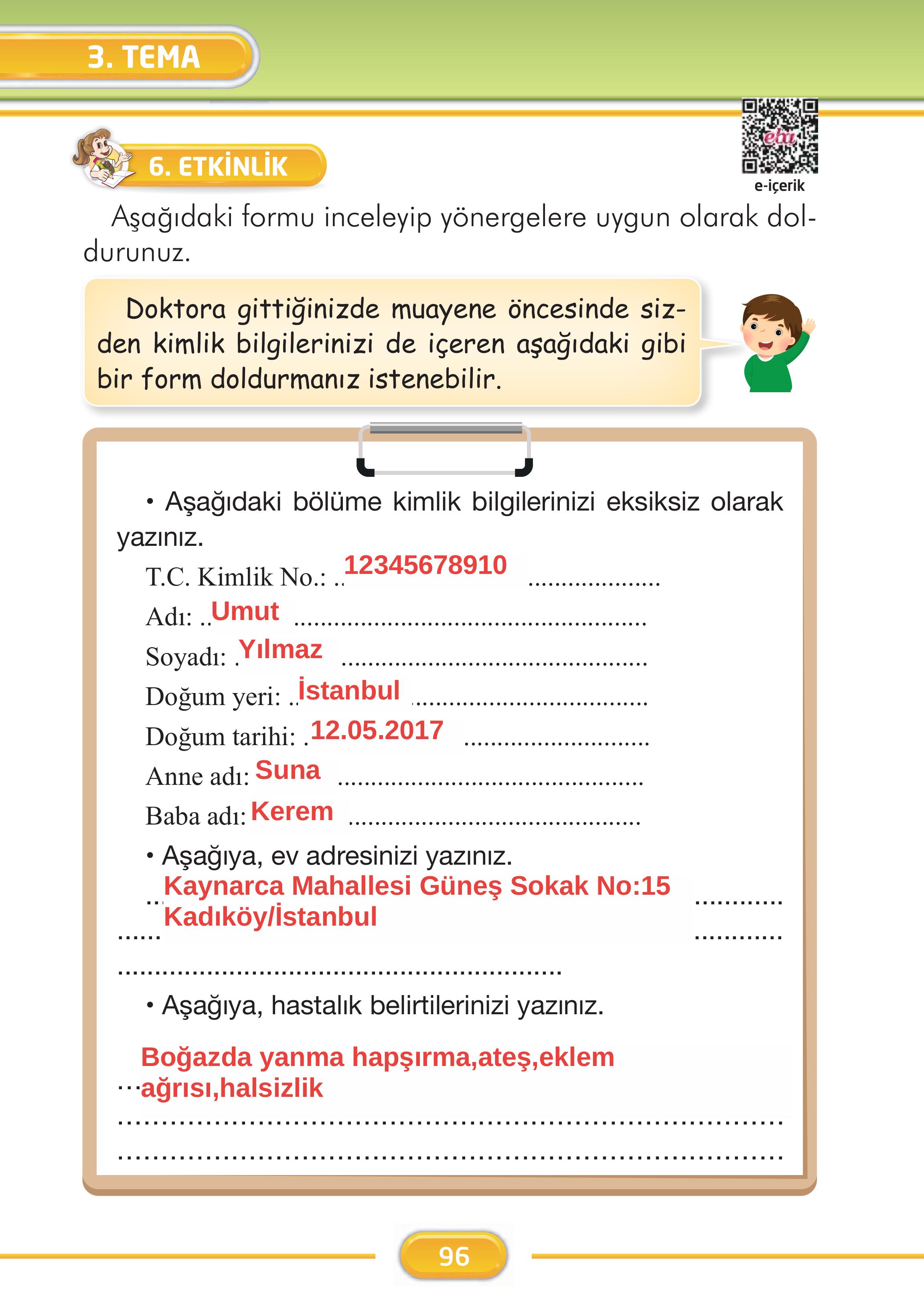 2. Sınıf Kare Yayınları Türkçe Ders Kitabı Sayfa 96 Cevapları