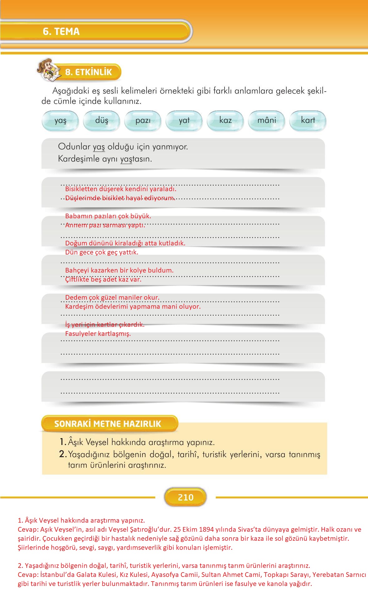 3. Sınıf İlke Yayınları Türkçe Ders Kitabı Sayfa 210 Cevapları