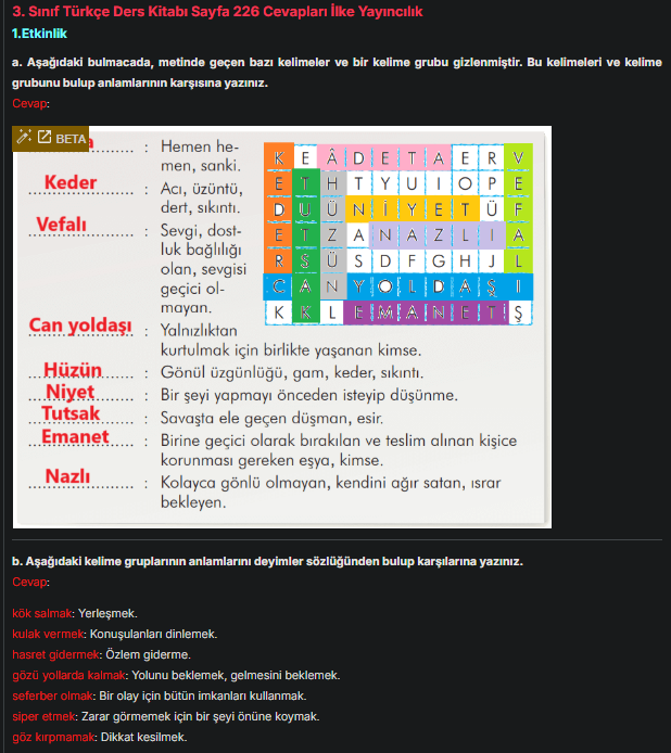 3. Sınıf İlke Yayınları Türkçe Ders Kitabı Sayfa 226 Cevapları 3. Sınıf İlke Yayınları Türkçe Ders Kitabı Sayfa 226 Cevapları