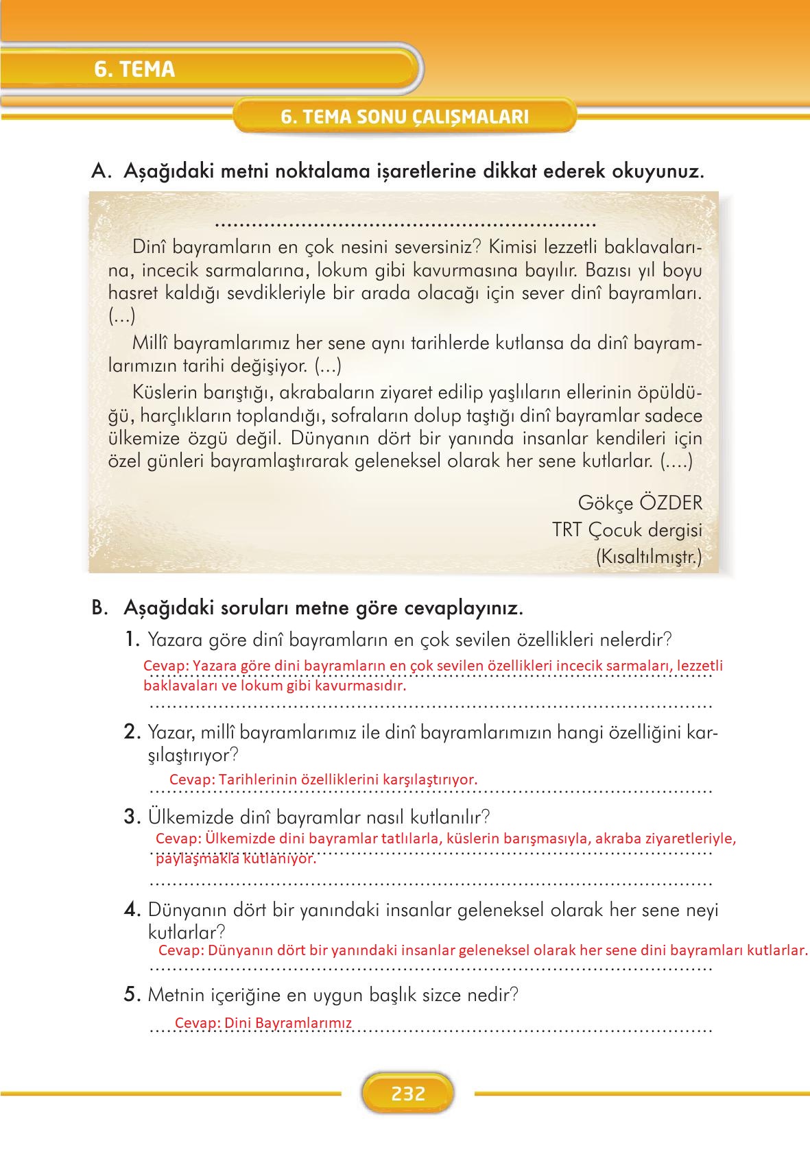 3. Sınıf İlke Yayınları Türkçe Ders Kitabı Sayfa 232 Cevapları 3. Sınıf İlke Yayınları Türkçe Ders Kitabı Sayfa 232 Cevapları