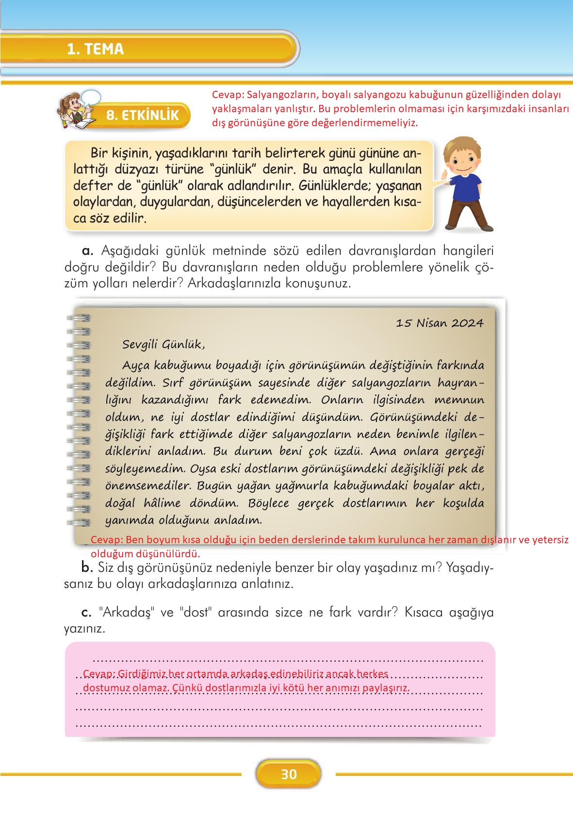 3. Sınıf İlke Yayınları Türkçe Ders Kitabı Sayfa 30 Cevapları