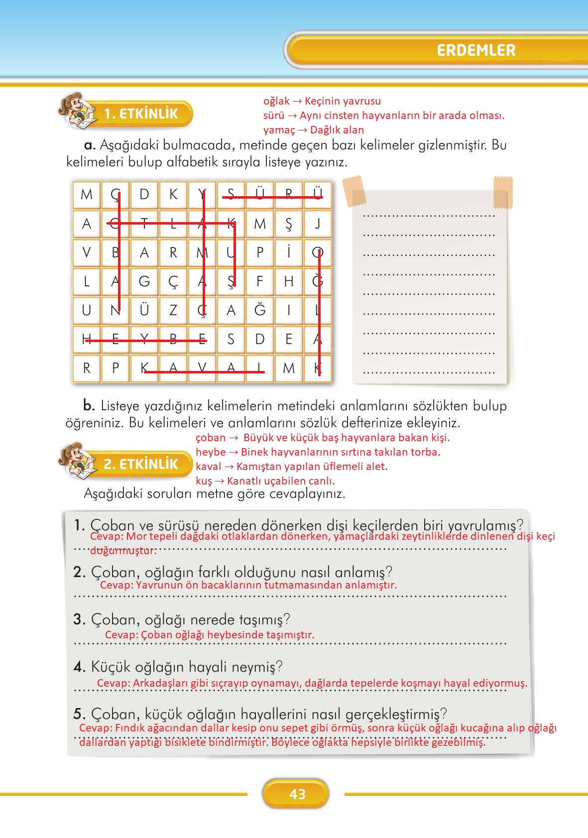 3. Sınıf İlke Yayınları Türkçe Ders Kitabı Sayfa 43 Cevapları 3. Sınıf İlke Yayınları Türkçe Ders Kitabı Sayfa 43 Cevapları