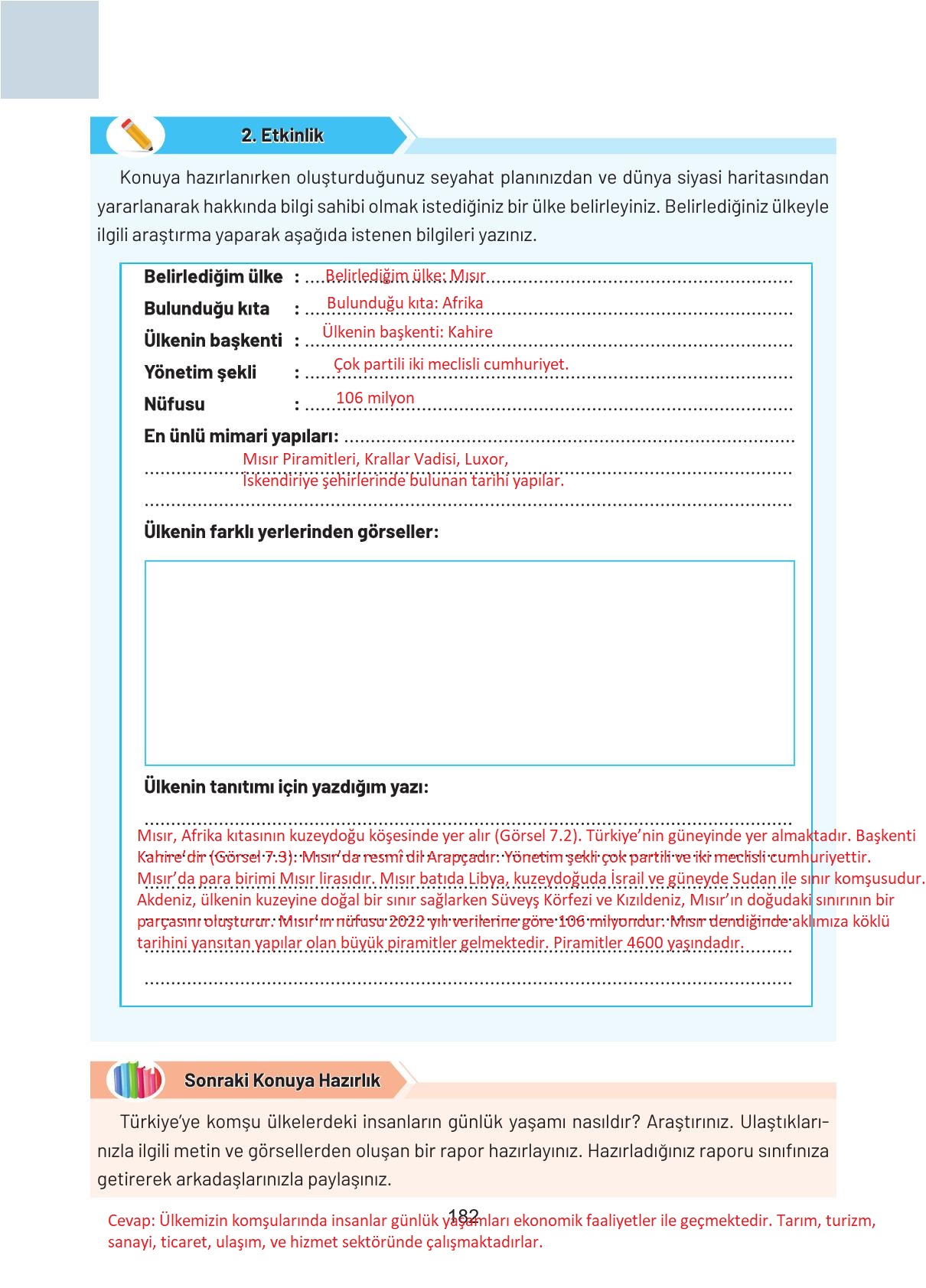 4. Sınıf Hecce Yayıncılık Sosyal Bilgiler Ders Kitabı Sayfa 182 Cevapları