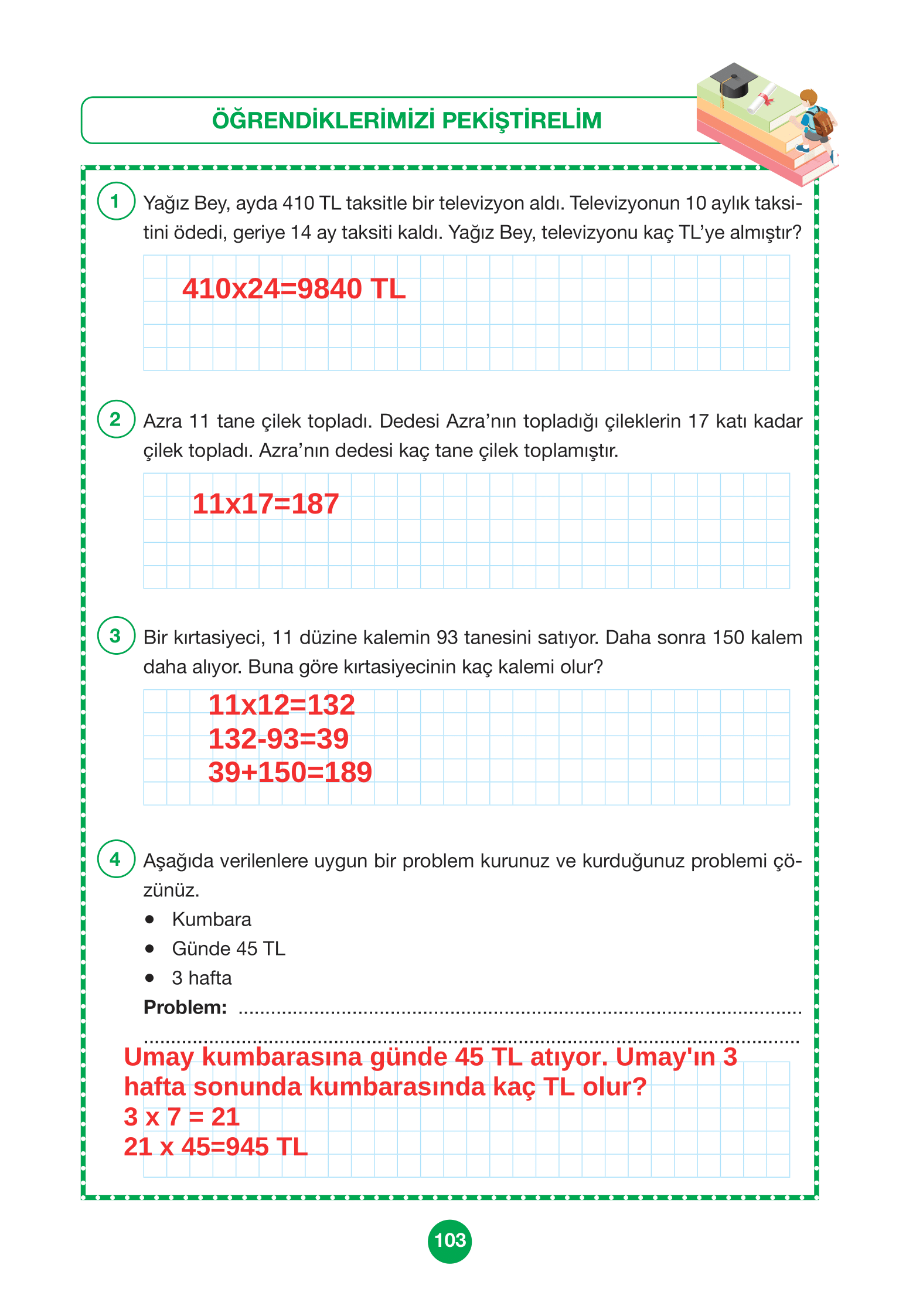 4. Sınıf Pasifik Yayınları Matematik Ders Kitabı Sayfa 103 Cevapları
