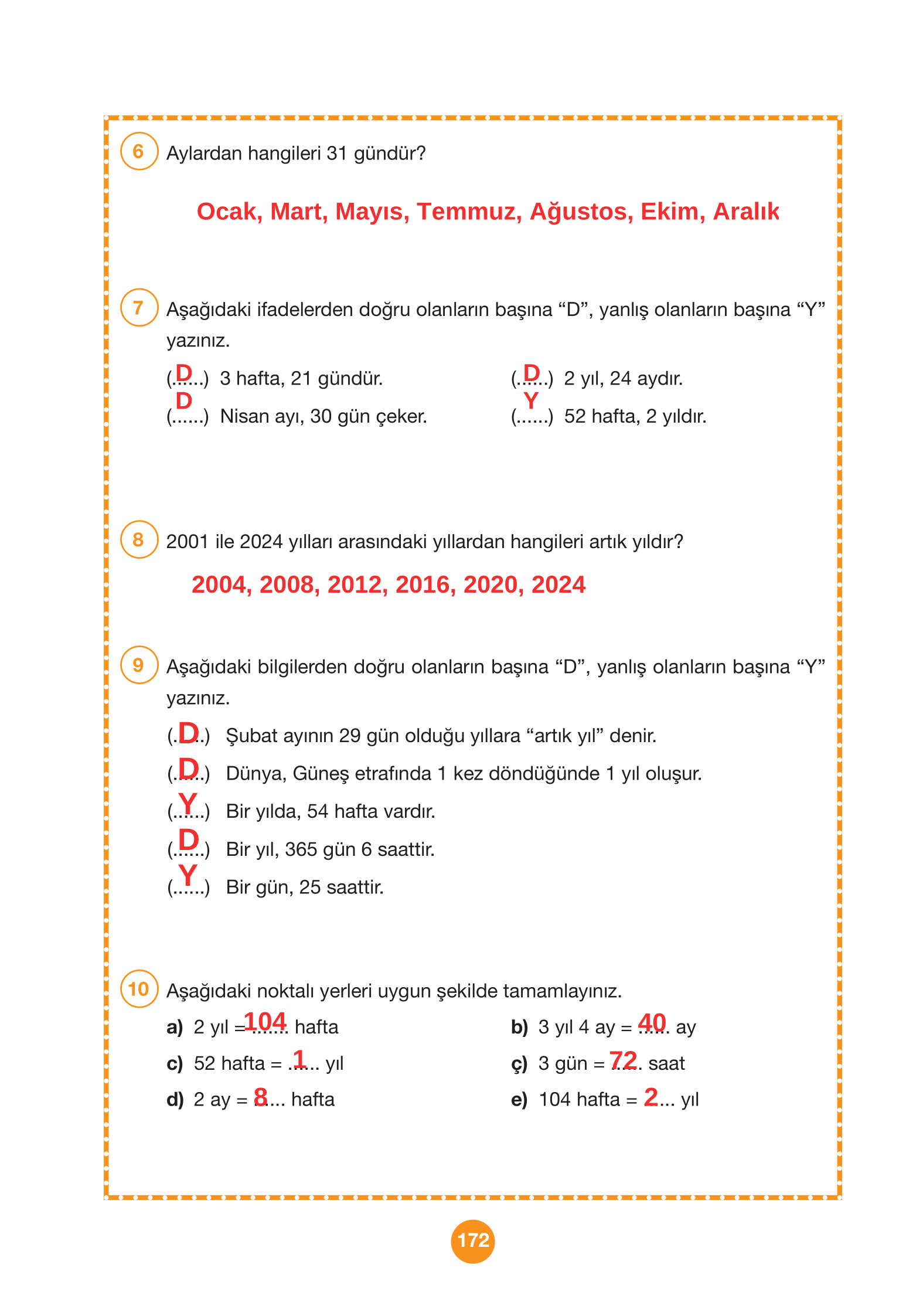 4. Sınıf Pasifik Yayınları Matematik Ders Kitabı Sayfa 172 Cevapları