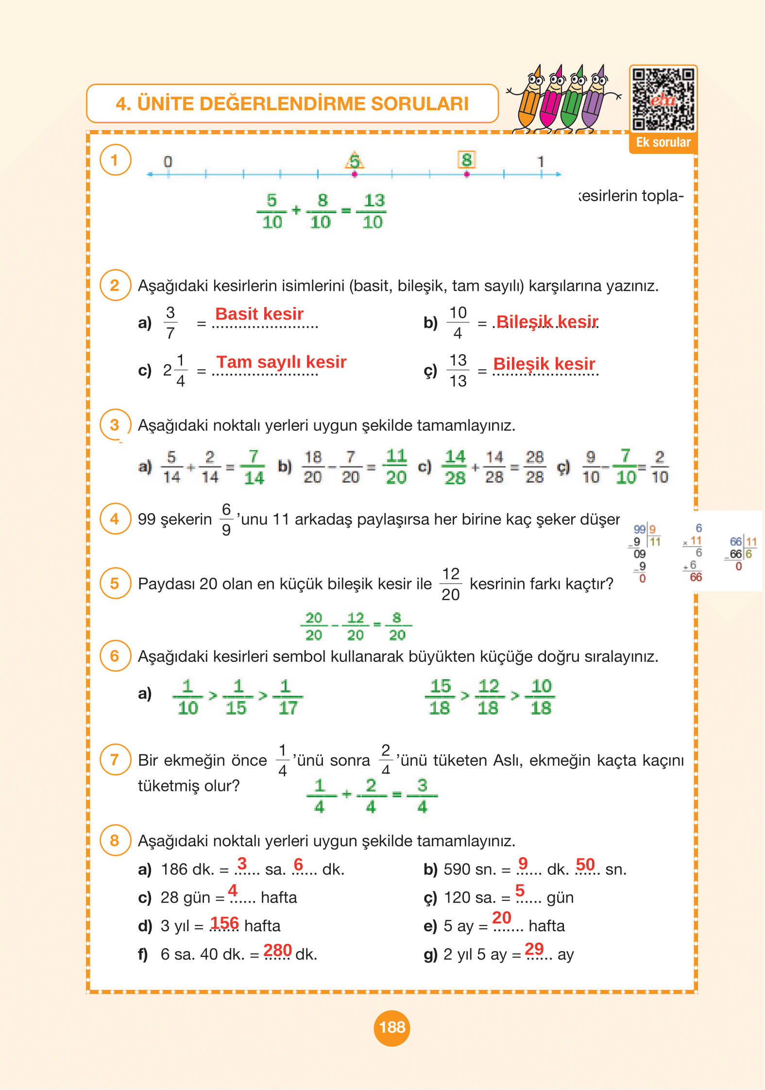 4. Sınıf Pasifik Yayınları Matematik Ders Kitabı Sayfa 188 Cevapları