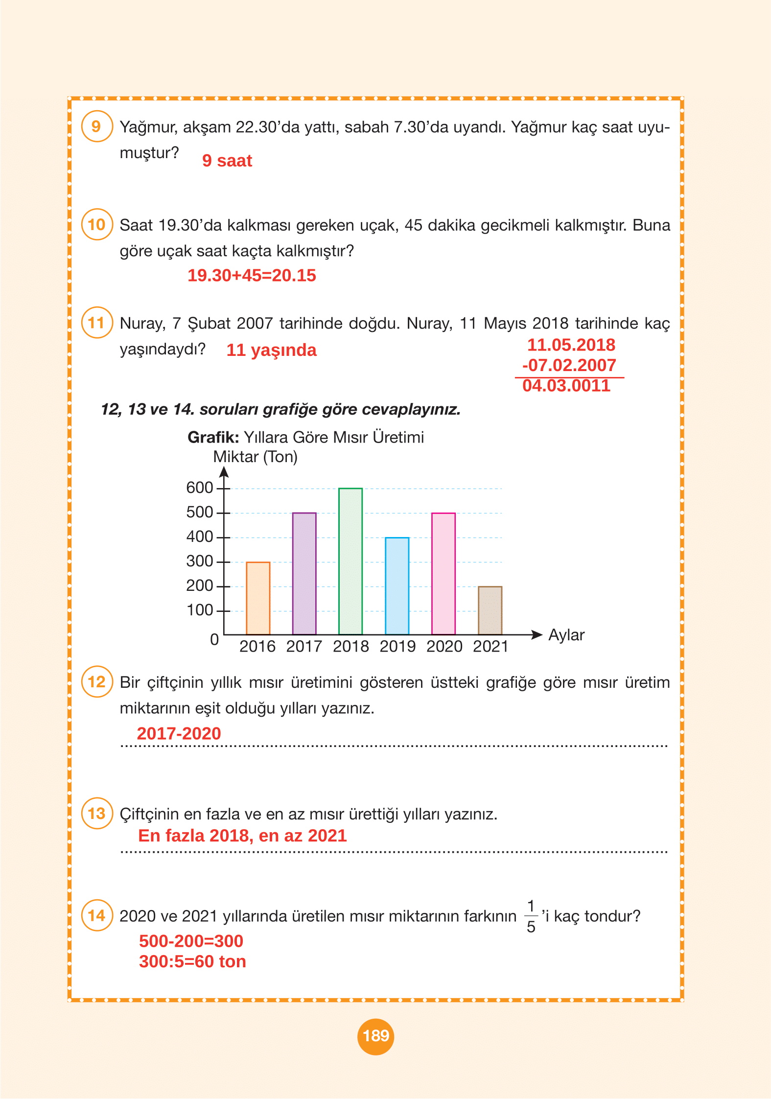 4. Sınıf Pasifik Yayınları Matematik Ders Kitabı Sayfa 189 Cevapları
