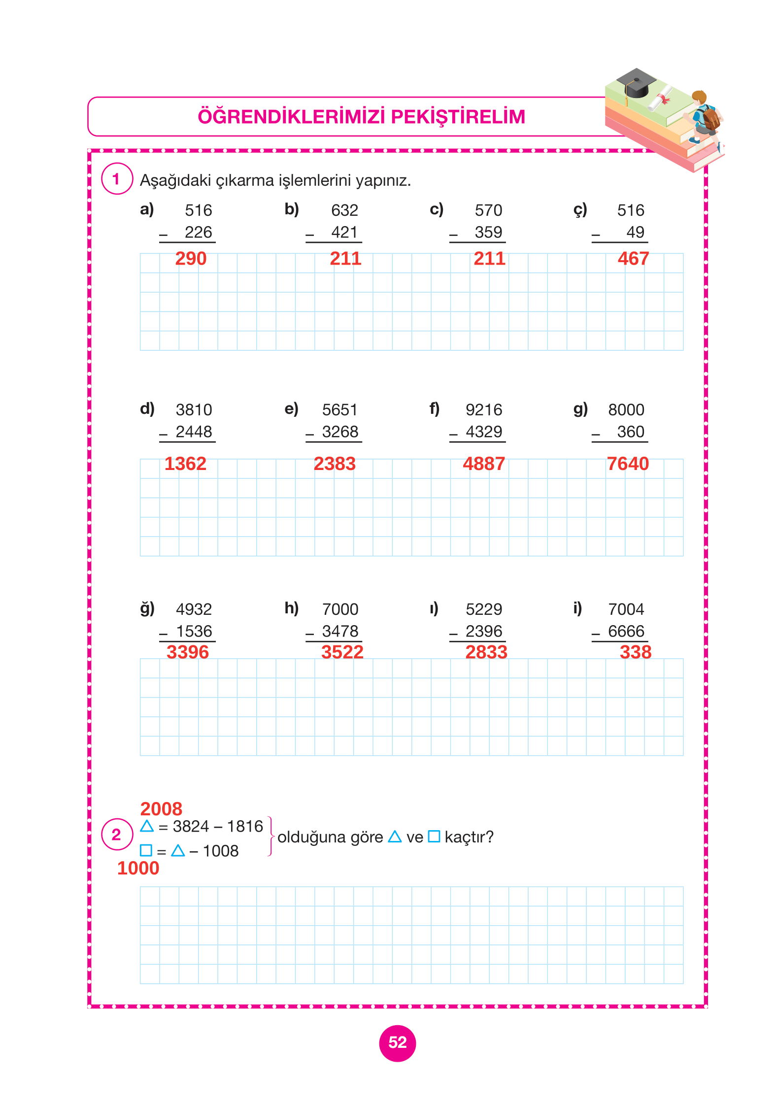4. Sınıf Pasifik Yayınları Matematik Ders Kitabı Sayfa 52 Cevapları