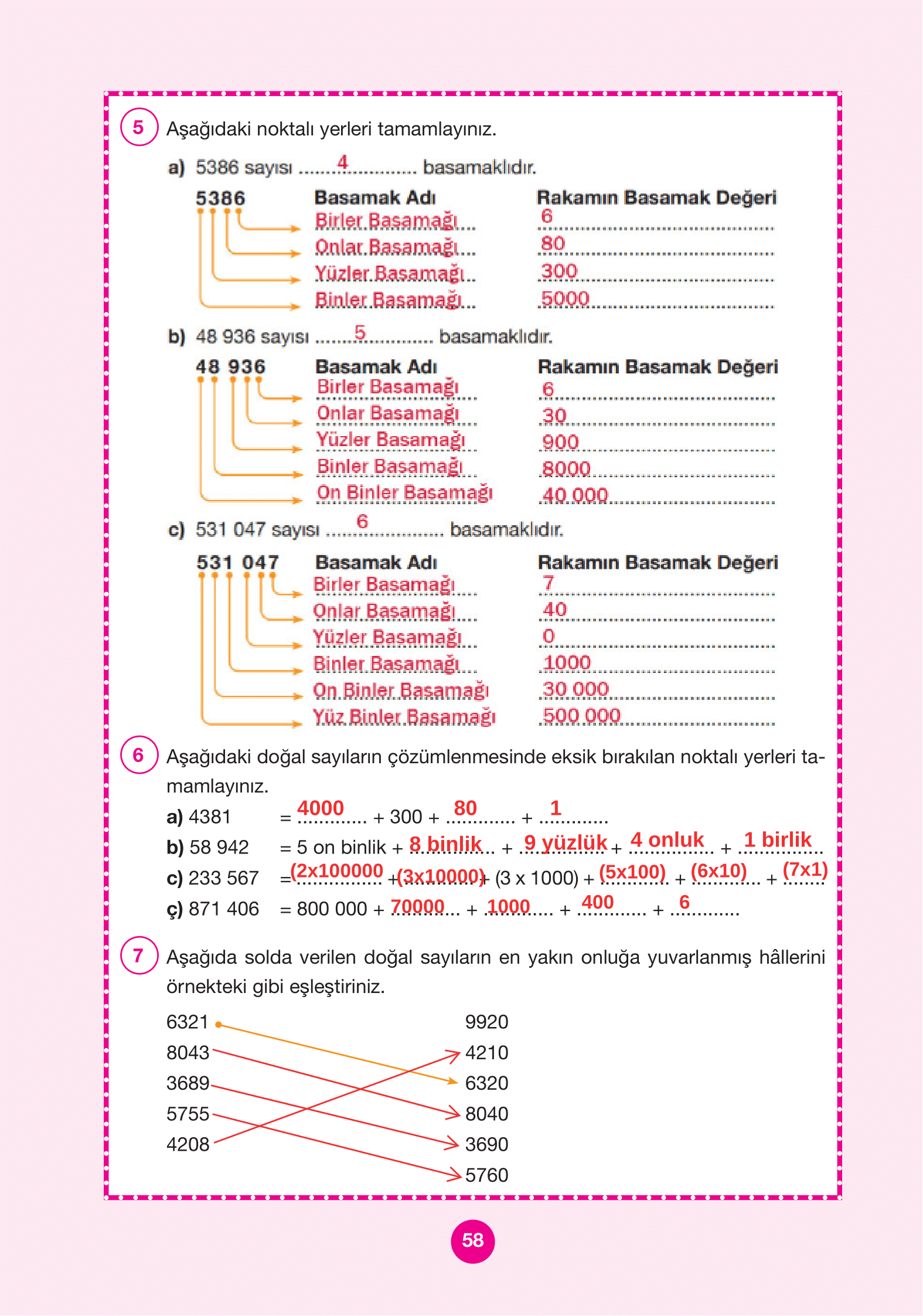 4. Sınıf Pasifik Yayınları Matematik Ders Kitabı Sayfa 58 Cevapları