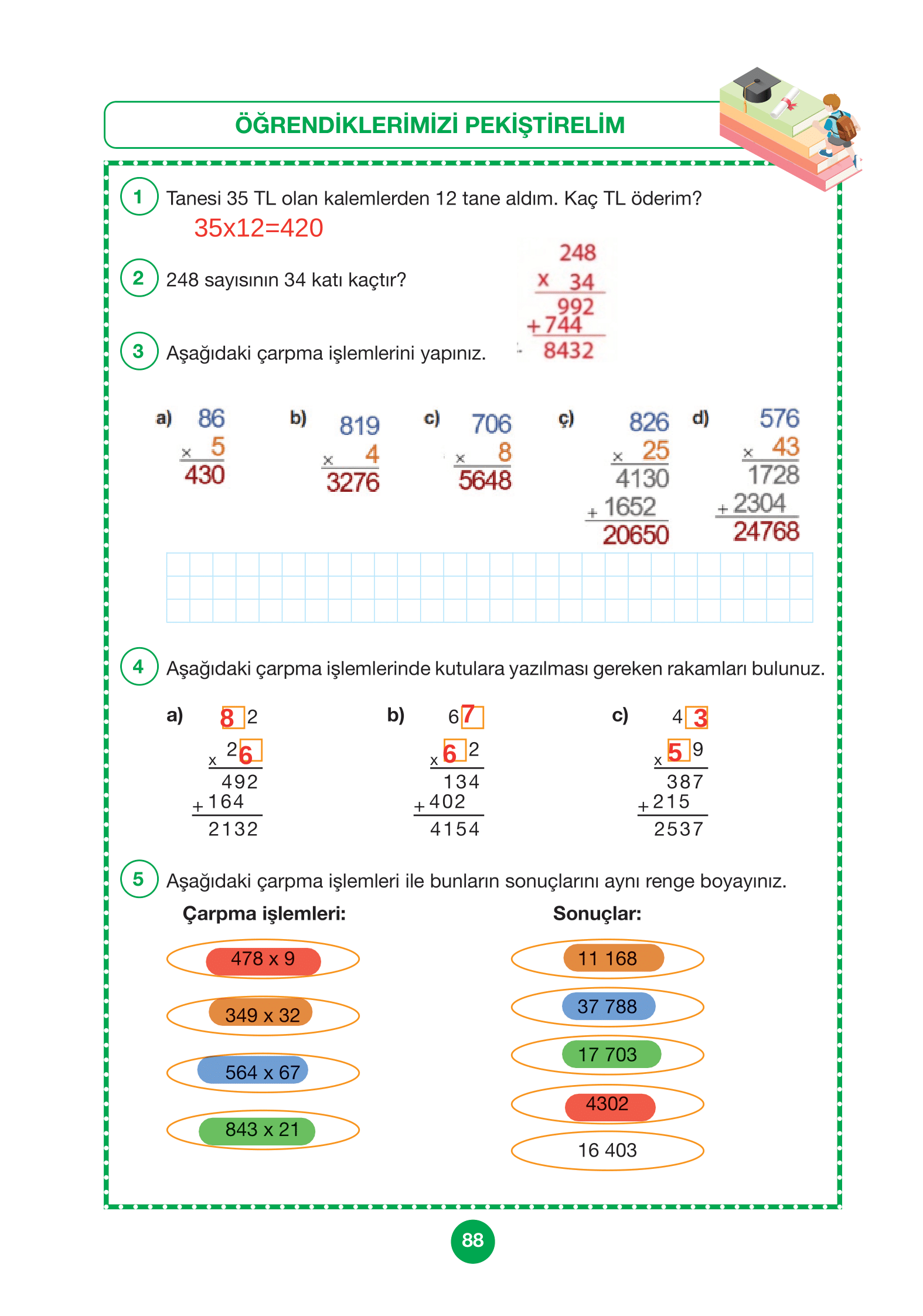 4. Sınıf Pasifik Yayınları Matematik Ders Kitabı Sayfa 88 Cevapları