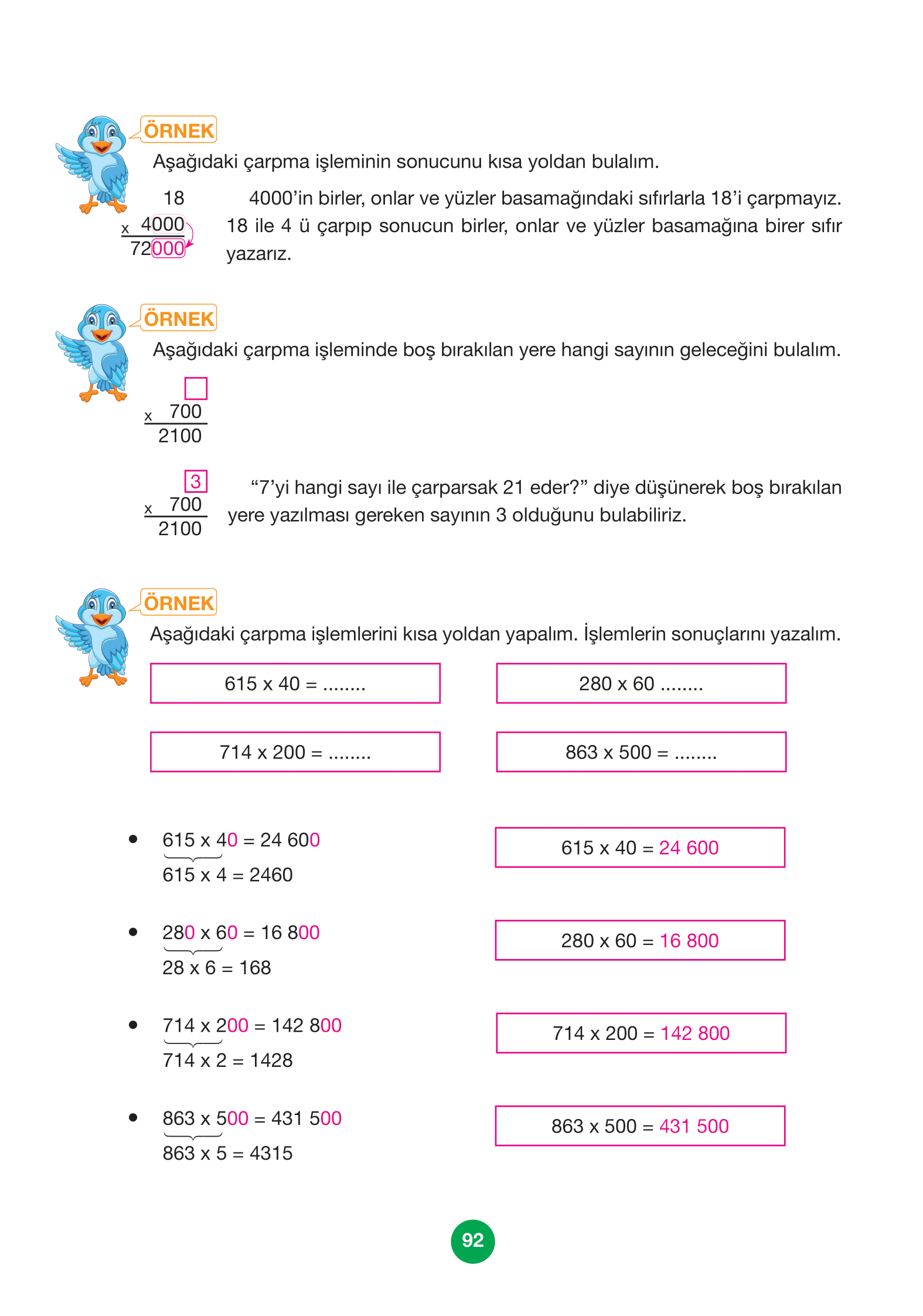 4. Sınıf Pasifik Yayınları Matematik Ders Kitabı Sayfa 92 Cevapları