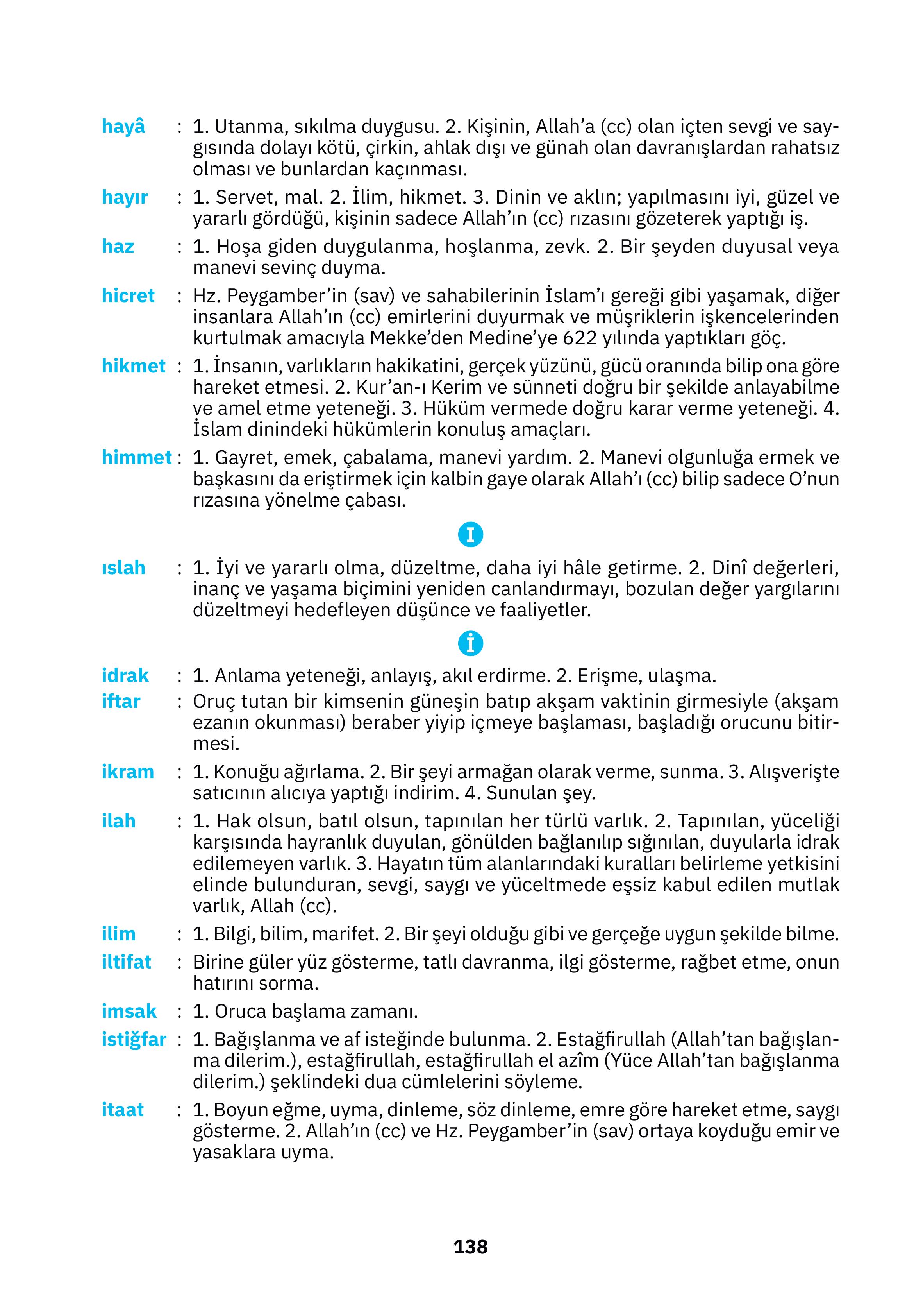 4. Sınıf Sdr İpekyolu Yayıncılık Din Kültürü Ve Ahlak Bilgisi Ders Kitabı Sayfa 138 Cevapları