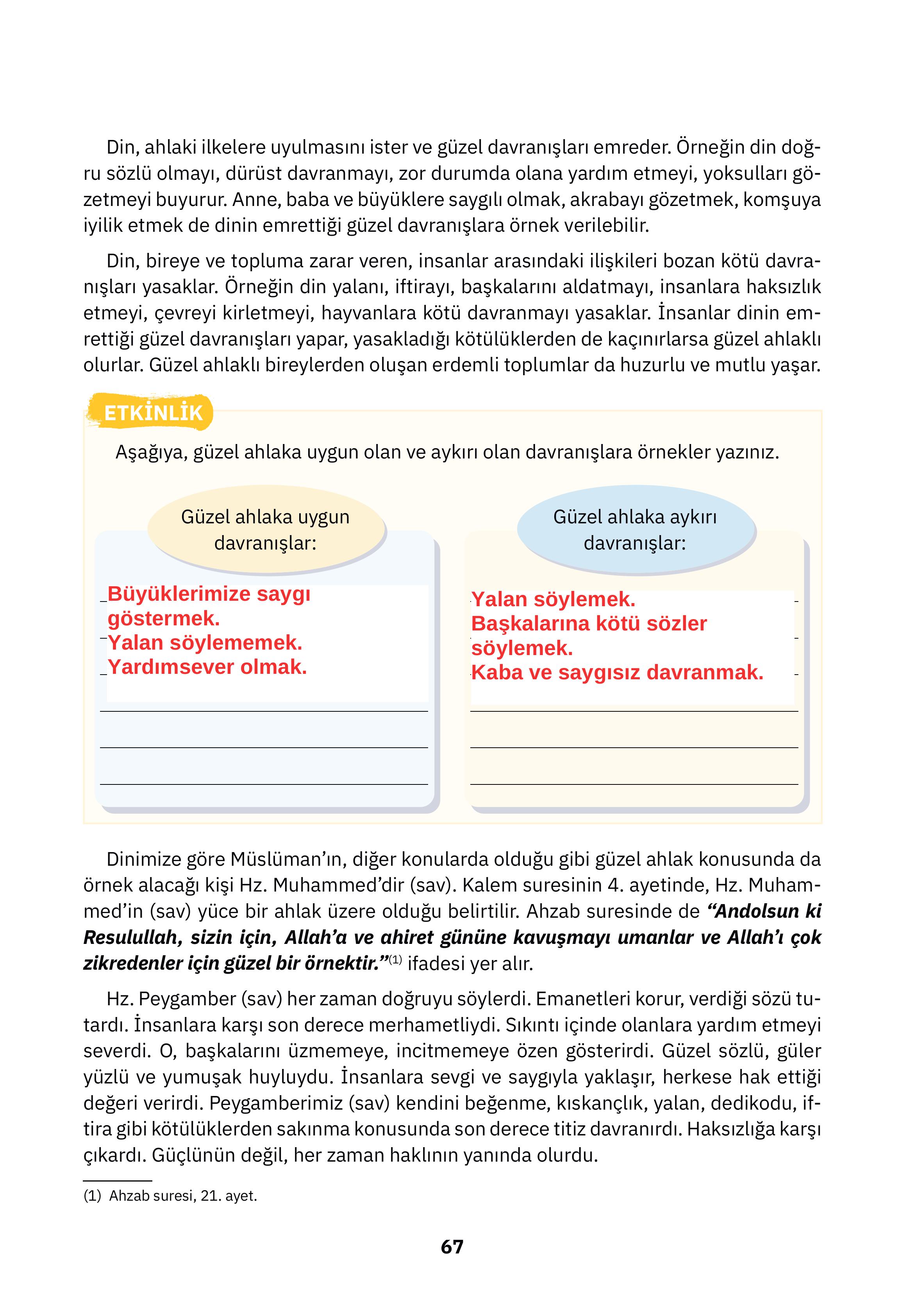 4. Sınıf Sdr İpekyolu Yayıncılık Din Kültürü Ve Ahlak Bilgisi Ders Kitabı Sayfa 67 Cevapları