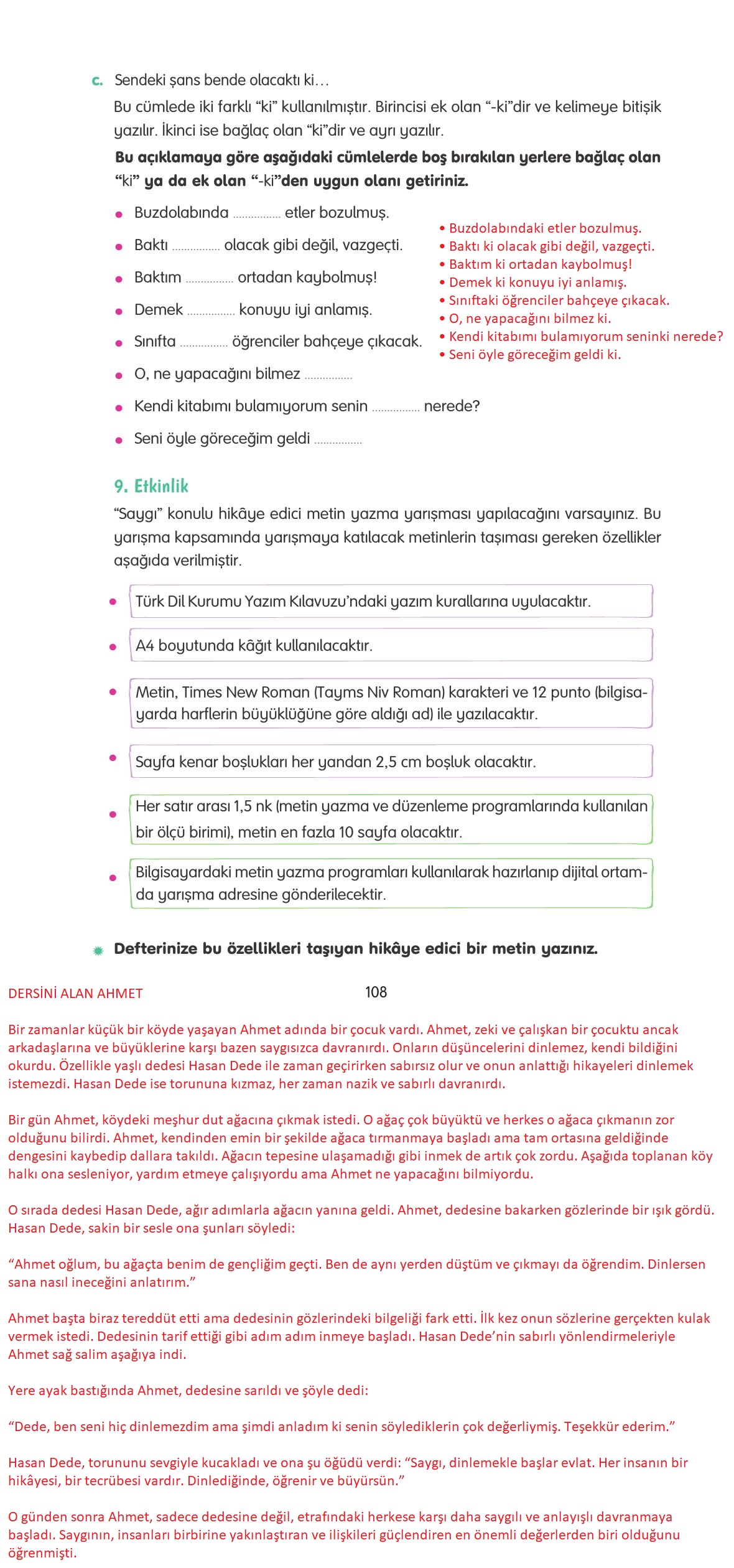 4. Sınıf Tuna Yayınları Türkçe Ders Kitabı Sayfa 108 Cevapları